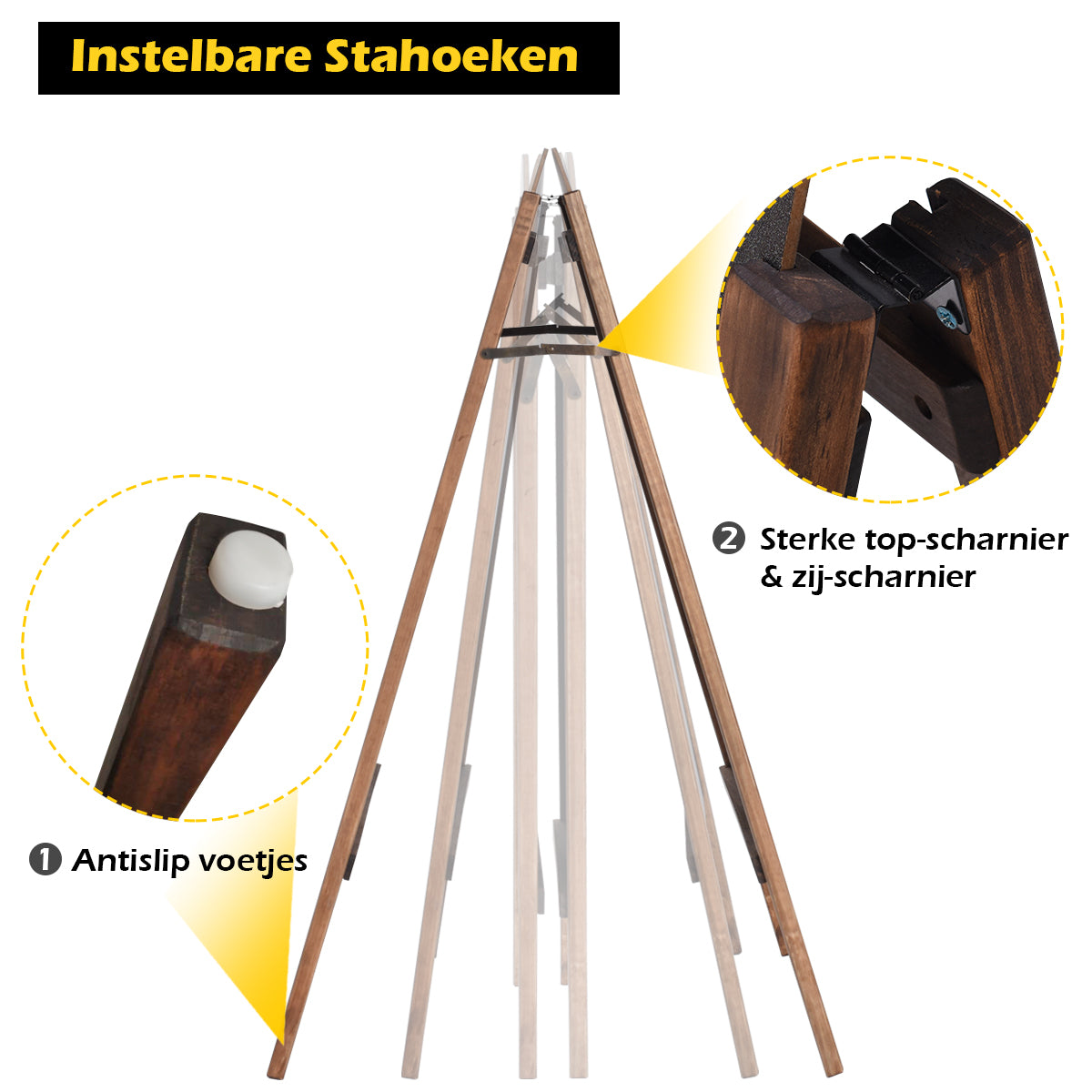 LIVSK Dubbelzijdig A-frame Stoepbord - Opvouwbaar - Hoogwaardig Grenenhout - Voor Menu's en Reclame - 65 x 60 x 97 cm - Zoals