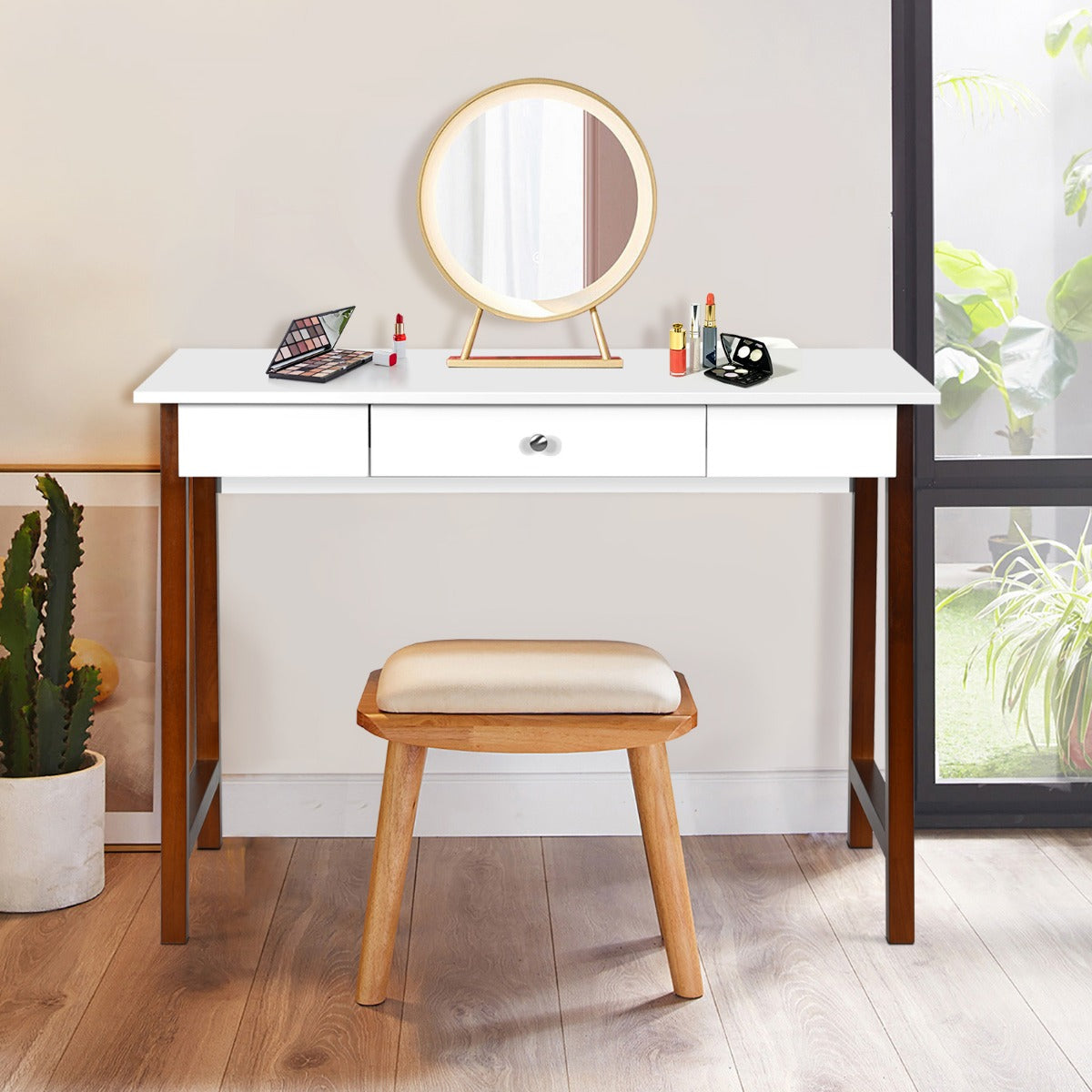 LIVSK Multifunctioneel Bureau - Ruim Bureaublad - Grote Lade - Duurzaam P2 MDF met Rubberhouten Poten - 106,5 x 50 x 75,5 cm - Wit