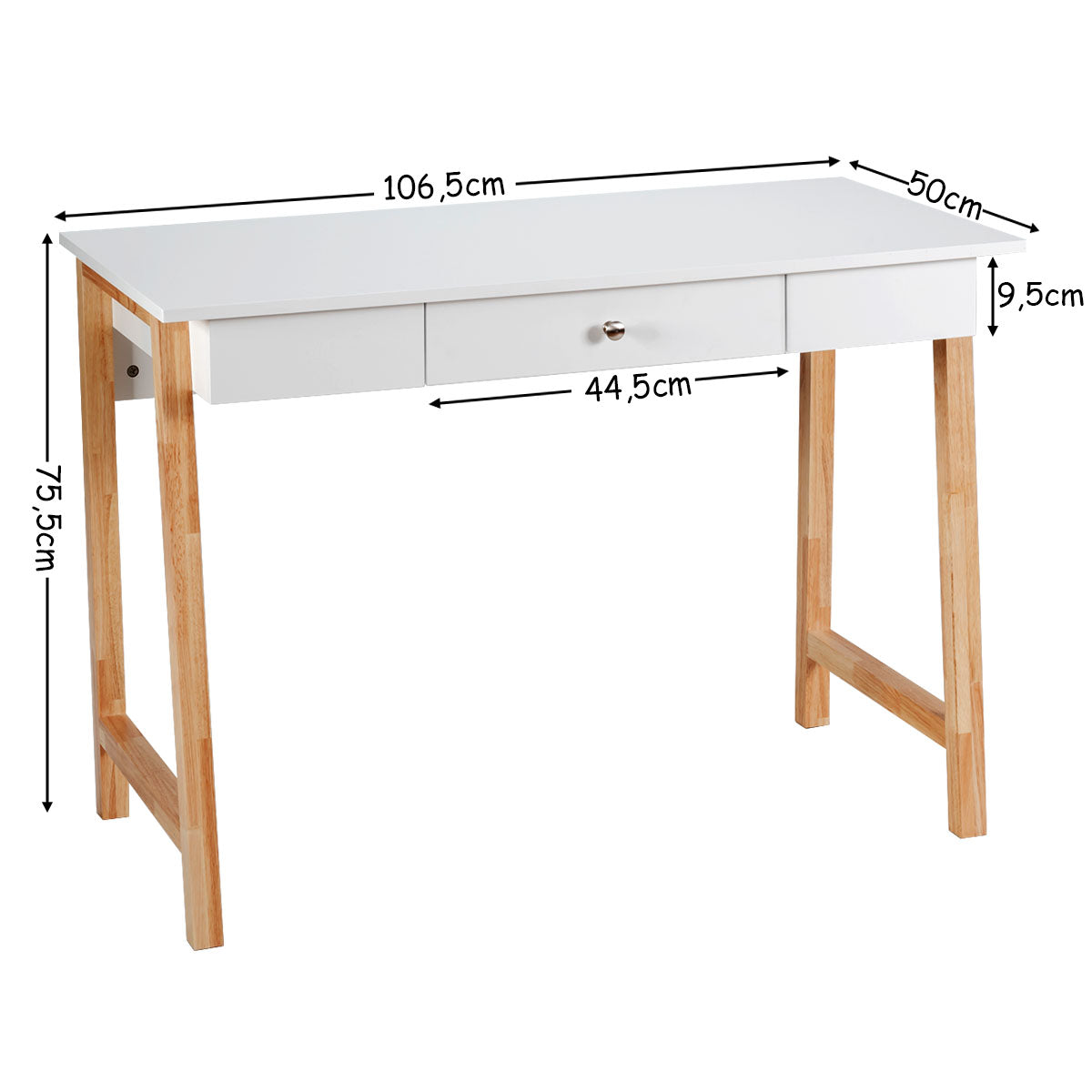 LIVSK Multifunctioneel Bureau - Wit P2 MDF Tafelblad - Ruime Lade - Stevige Rubberhouten Poten - 106,5 x 50 x 75,5 cm - Wit