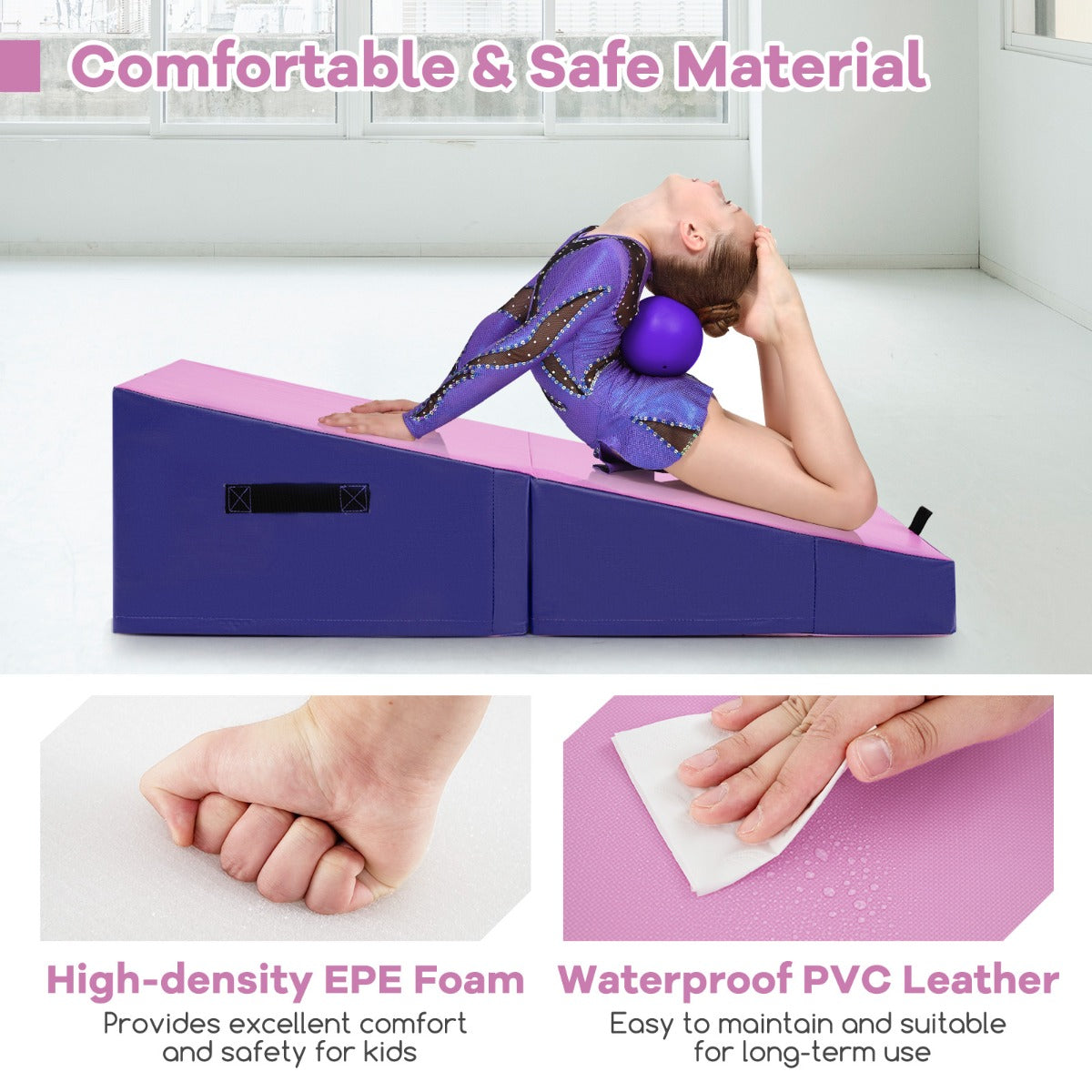 LIVSK Opvouwbare Fitnessmat - Ergonomisch en Veilig - EPE-schuim - Duurzaam PVC Leer - Ideaal voor Gymnastiek en Stretchen - Blauw