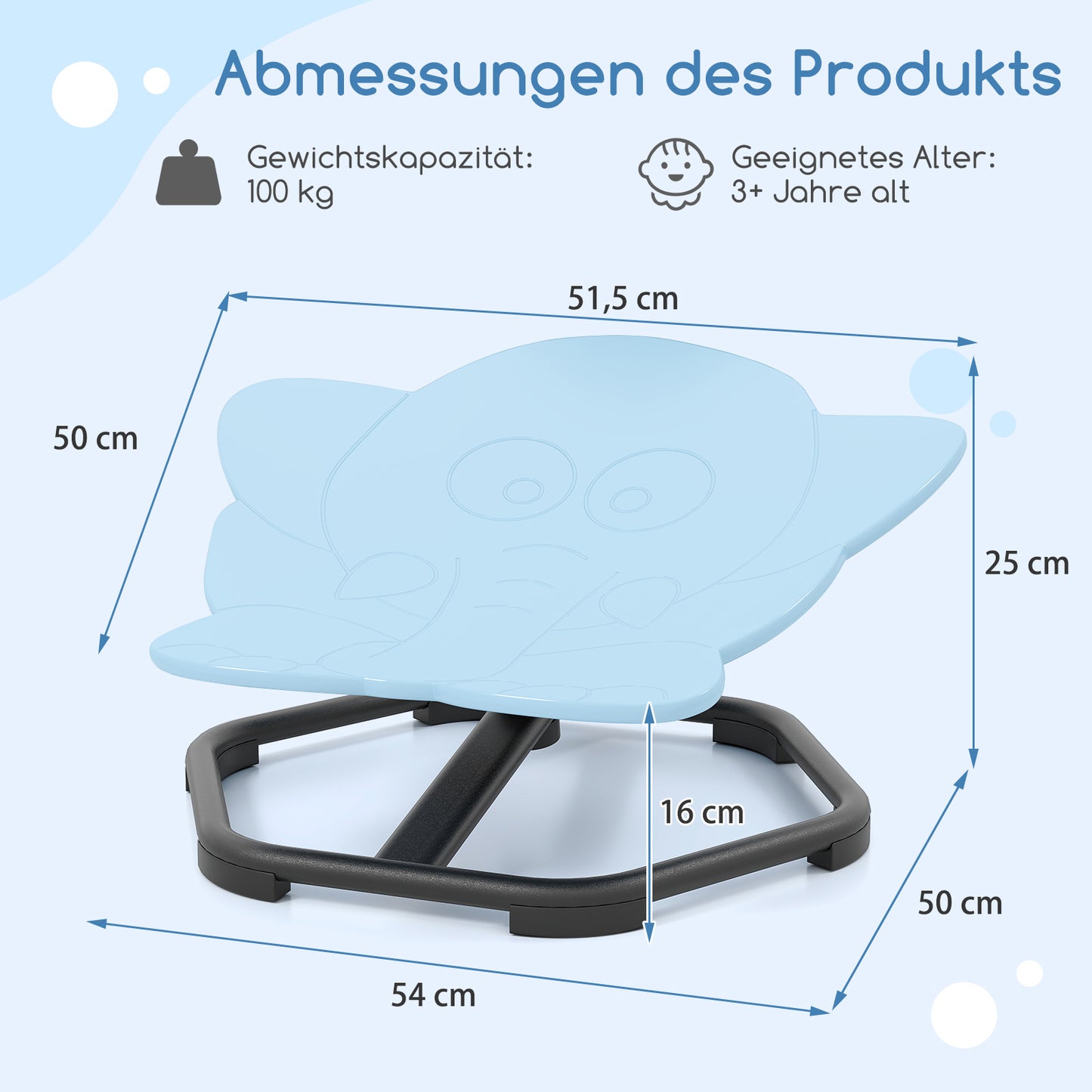 LIVSK Draaistoel voor Kinderen - 360° Draaifunctie - Stimuleert Balans en Coördinatie - Veilig PP-materiaal - Tot 100 kg - Blauw