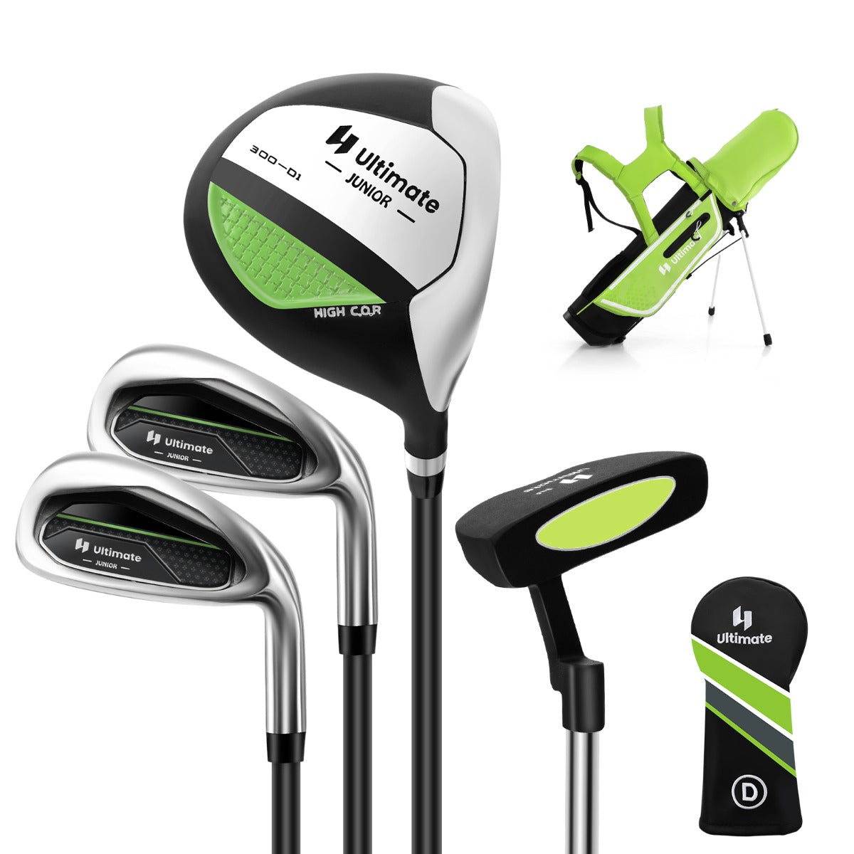 LIVSK Junior Golfclubset voor Kinderen 8-10 jaar - Compleet met Driver, 7/9/S IJzer, Putter en Regenhoes - Blauw/Groen/Roze