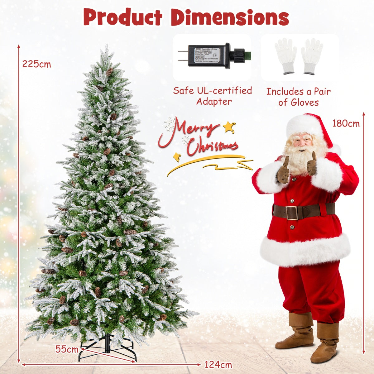 Livsk costway set kunstkerstbomen met sneeuweffect en warme ledverlichting inclusief 225 cm en set van 3 bomen met variabele hoogte 3