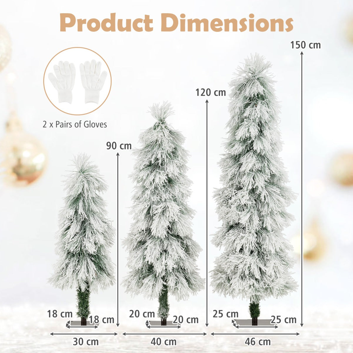 Livsk costway set kunstkerstbomen met sneeuweffect en warme ledverlichting inclusief 225 cm en set van 3 bomen met variabele hoogte 4