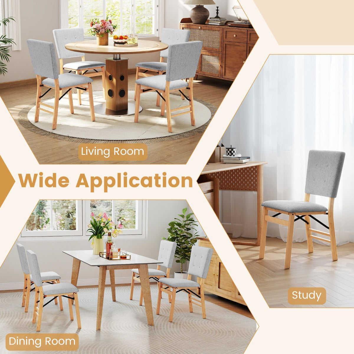 Livsk costway set opvouwbare eetkamerstoelen rubberhouten poten gestoffeerde accentstoelen voor de eetkamer 6