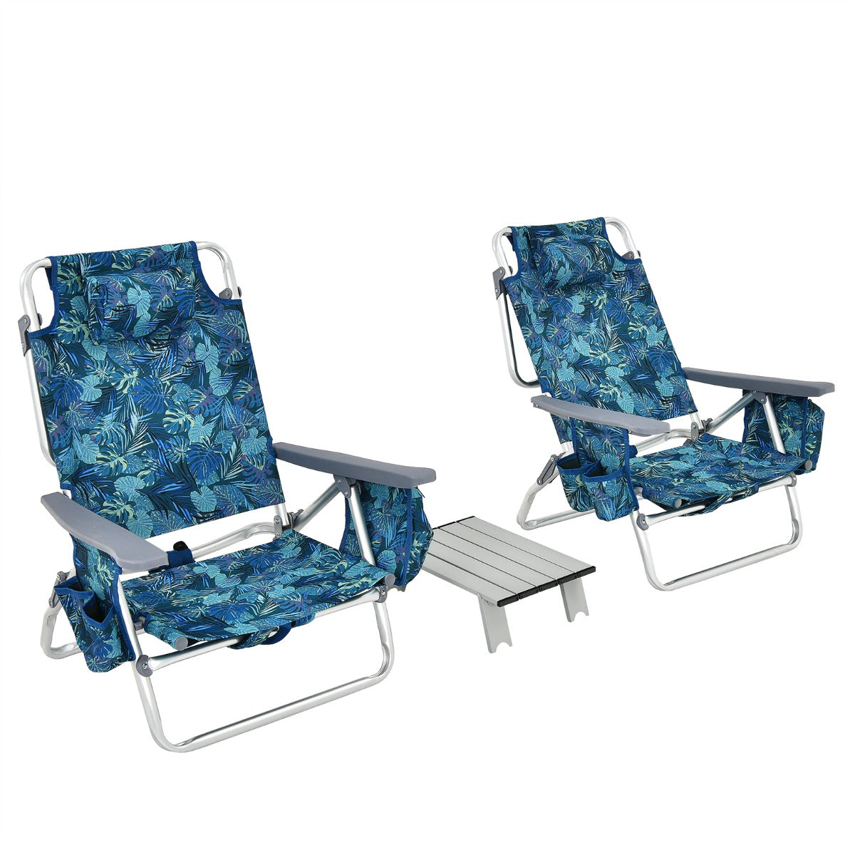 LIVSK Strandmeubelset - 2 Verstelbare Stoelen en Inklapbare Tafel - Waterdicht PVC - Roestvrij Aluminium - Comfortabel