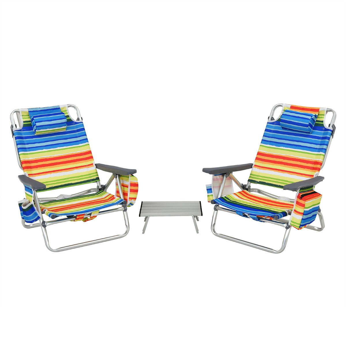 LIVSK Strandmeubelset - 2 Verstelbare Strandstoelen met Zachte Bekleding - Opvouwbare Campingtafel - Duurzaam en Draagbaar - Blauw