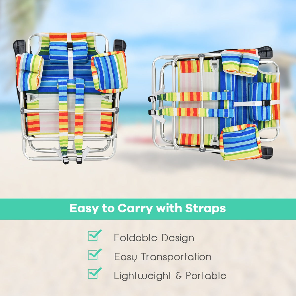 LIVSK Strandmeubelset - 2 Verstelbare Strandstoelen met Zachte Bekleding - Opvouwbare Campingtafel - Duurzaam en Draagbaar - Blauw
