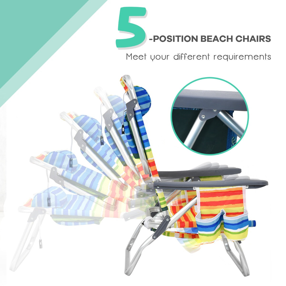 LIVSK Strandmeubelset - 2 Verstelbare Strandstoelen met Zachte Bekleding - Opvouwbare Campingtafel - Duurzaam en Draagbaar - Blauw