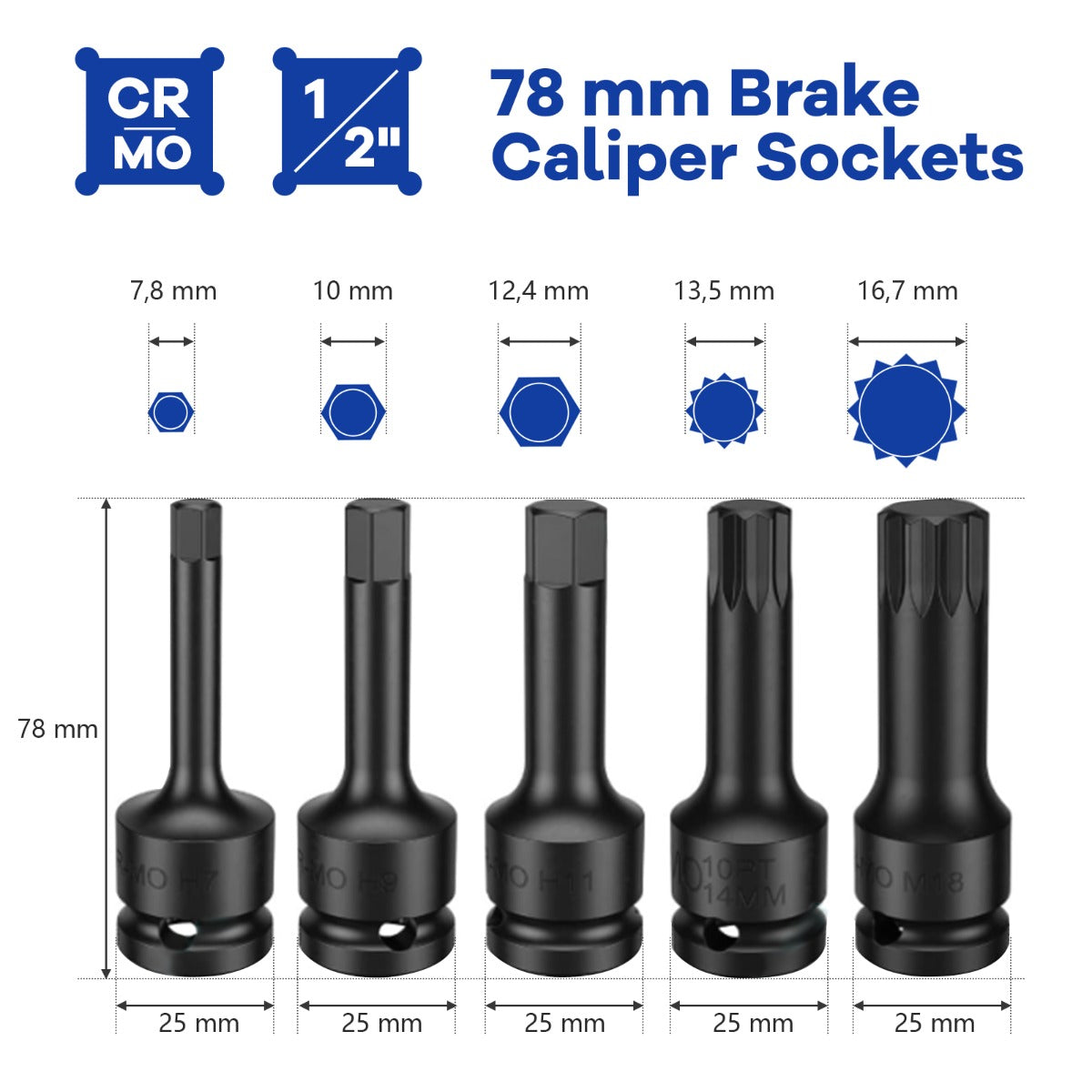 LIVSK 16-delige Remklauw Dopsleutelset - Hoogwaardig Chroom-Molybdeen en Chroom-Vanadium - Compatibel met Diverse Voertuigen -