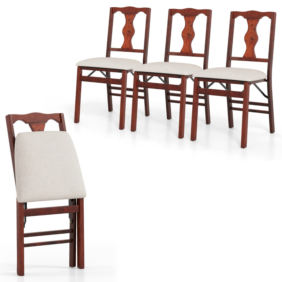 Livsk costway set van 2 4 klapstoelen eetkamerstoelen met comfortabele gestoffeerde zittingen en rubberen boomhouten frame 1 3