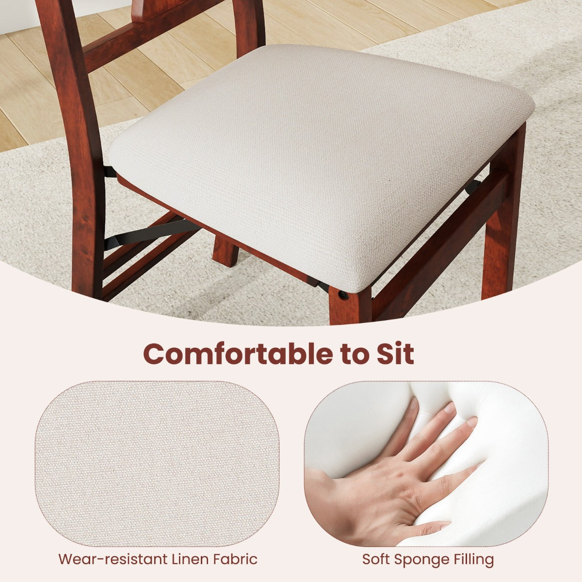 Livsk costway set van 2 4 klapstoelen eetkamerstoelen met comfortabele gestoffeerde zittingen en rubberen boomhouten frame 5 2