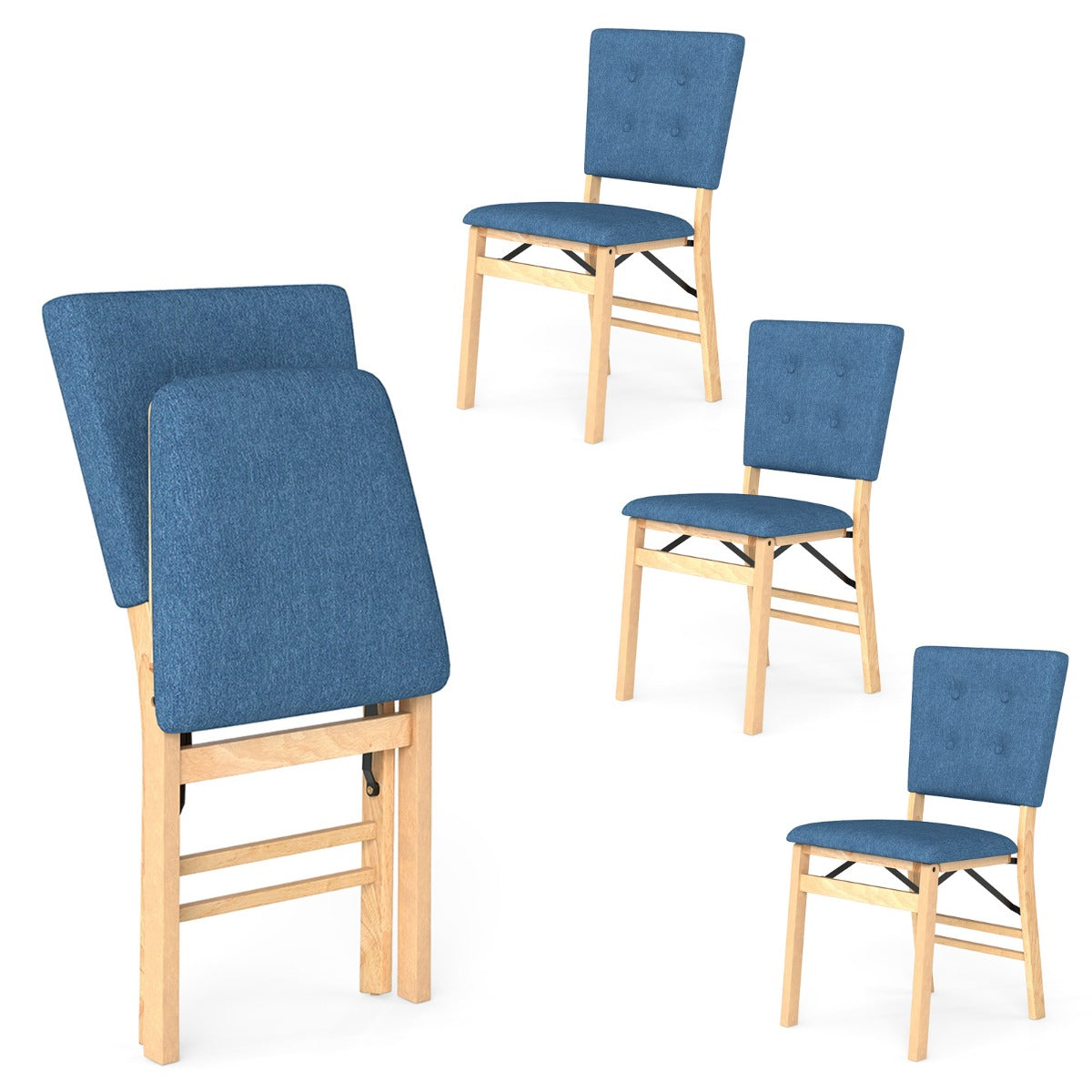 Livsk costway set van 2 4 opvouwbare eetkamerstoelen keukenstoelen zonder armleuningen met gestoffeerde zitting en verstelbare rugleuning