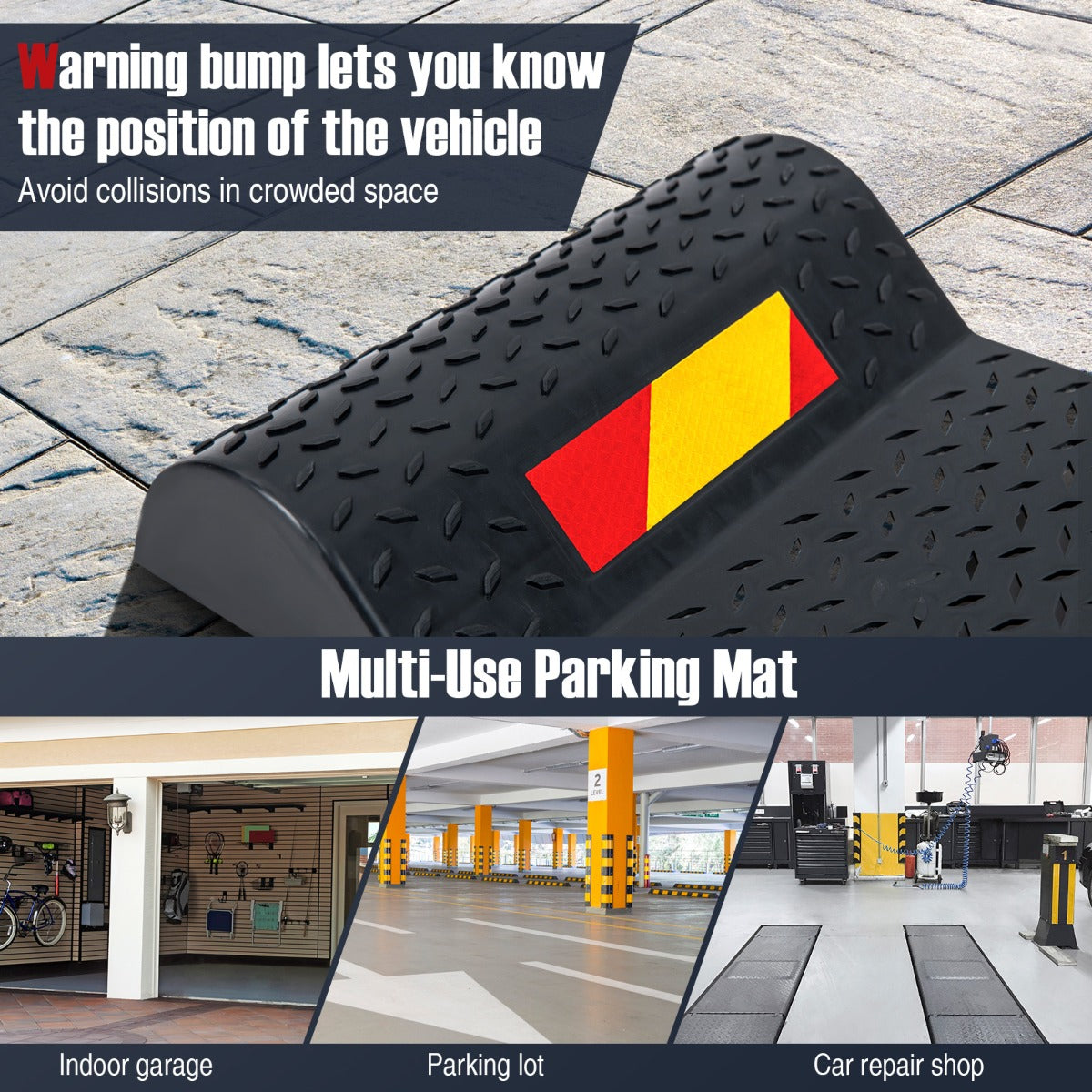 LIVSK Parkeermat voor Voertuigen - Antislip Rubber - Waarschuwingsbult en Sticker - Eenvoudige Installatie - Laadvermogen 3,5 ton