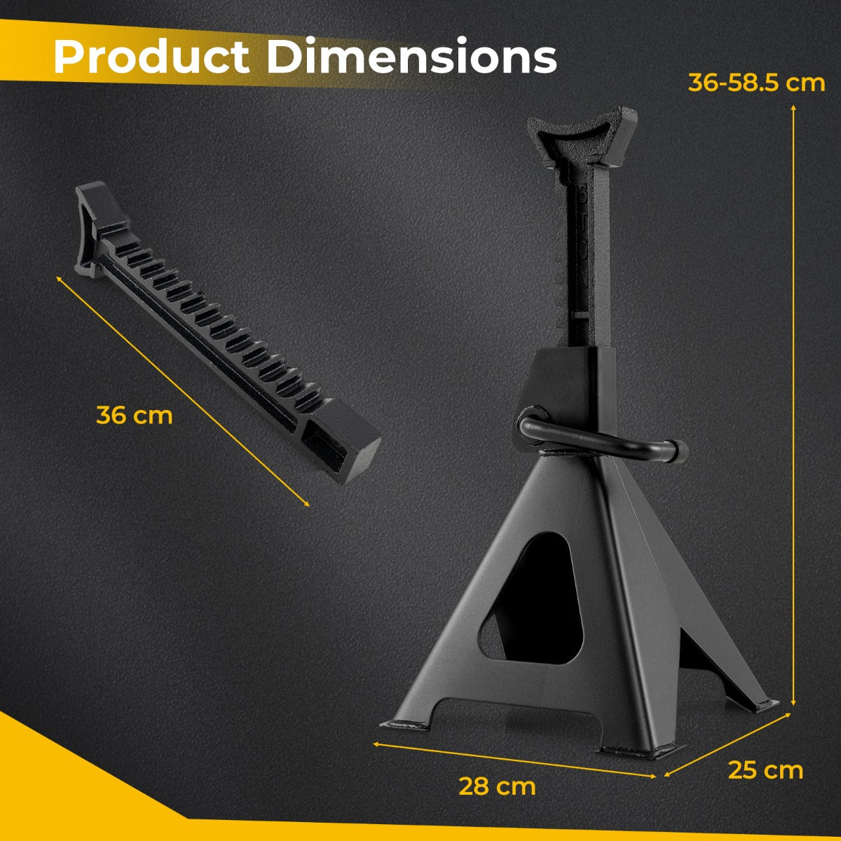 LIVSK 6 Ton Krikstandaarden - Verstelbare Hoogte 36-58,5 cm - Zelfvergrendelende Handgrepen - Voor Maximale Stabiliteit - Zwart