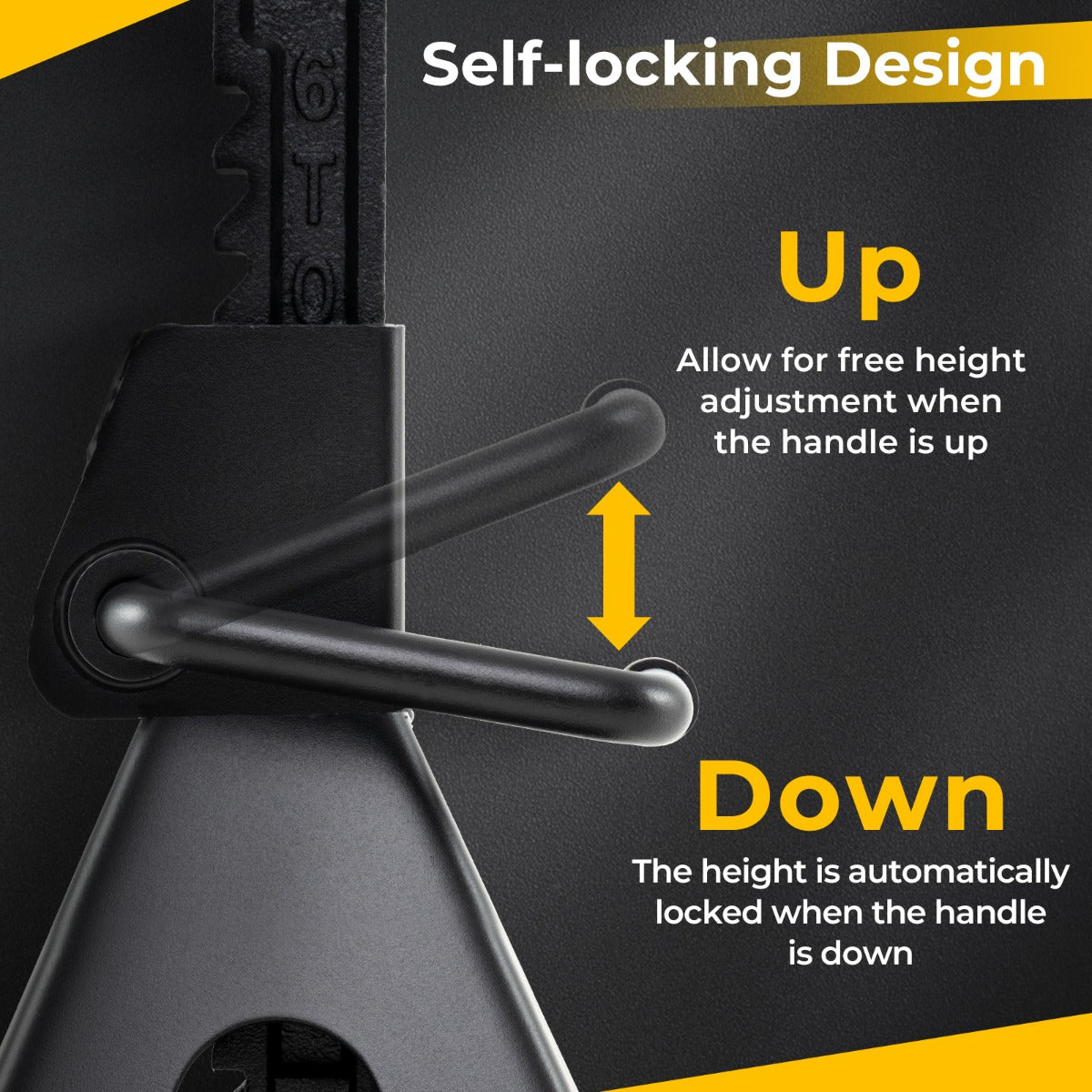LIVSK 6 Ton Krikstandaarden - Verstelbare Hoogte 36-58,5 cm - Zelfvergrendelende Handgrepen - Voor Maximale Stabiliteit - Zwart