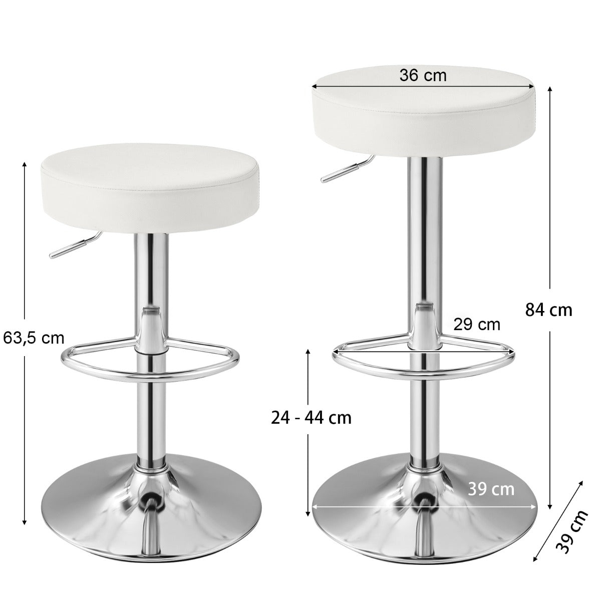 LIVSK Barkrukken Set - Verstelbare Hoogte 63,5-84 cm - 360° Draaifunctie - Antislip - Draagvermogen 115 kg - Wit