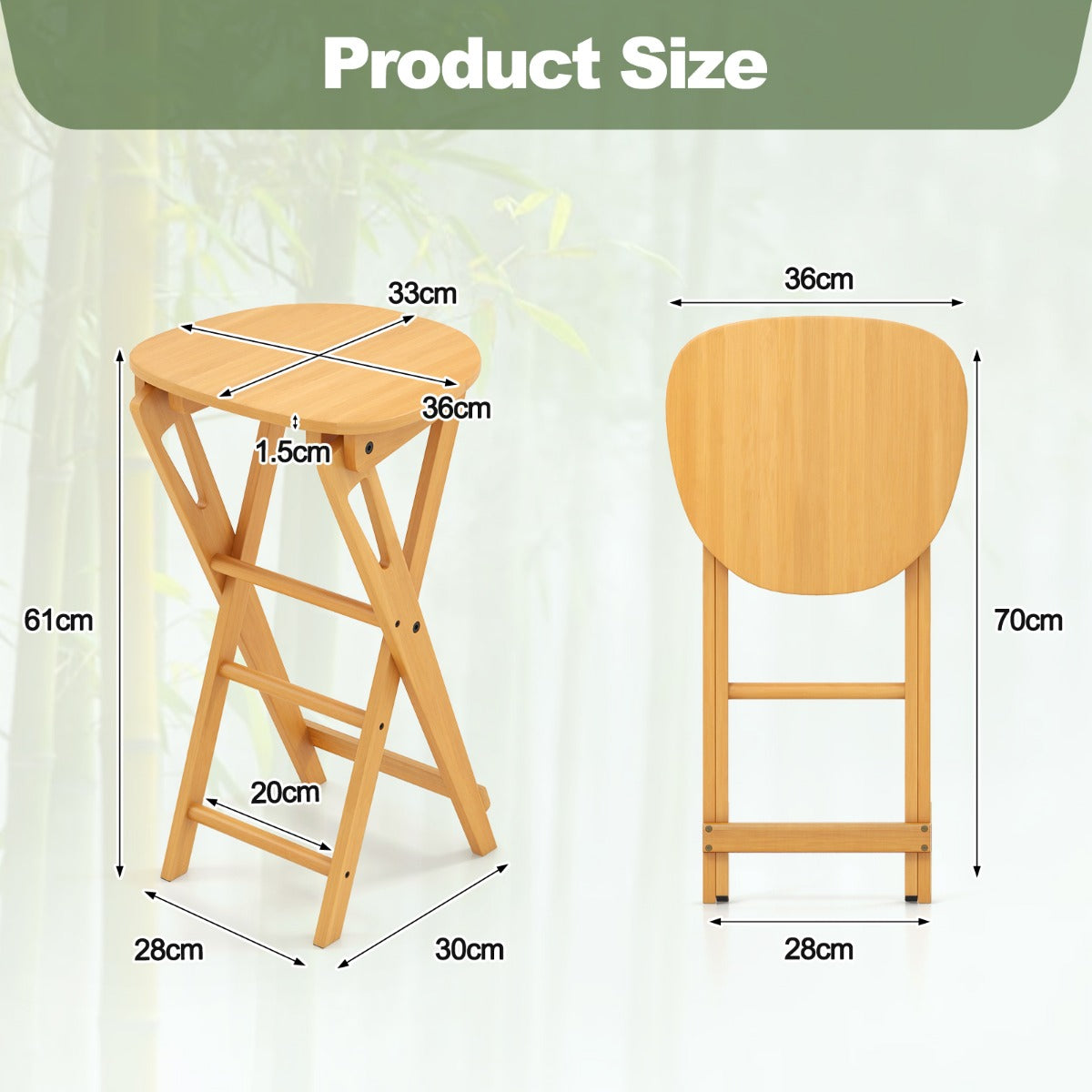 LIVSK Bamboe Barkrukken Set van 2 - Ergonomisch en Opvouwbaar - Geen Montage Nodig - Draagvermogen 150 kg - Natuur