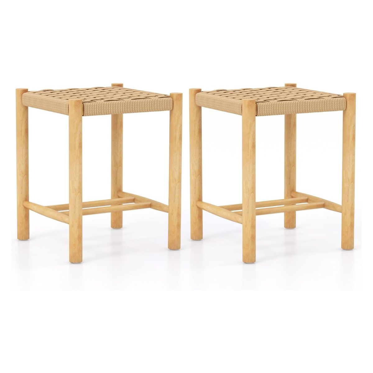 LIVSK Barkrukken Set van 2 - Rubberhouten Frame - Gevlochten Papieren Touw - Stabiele Bistrokruk - Zithoogte 45 cm - Natuur