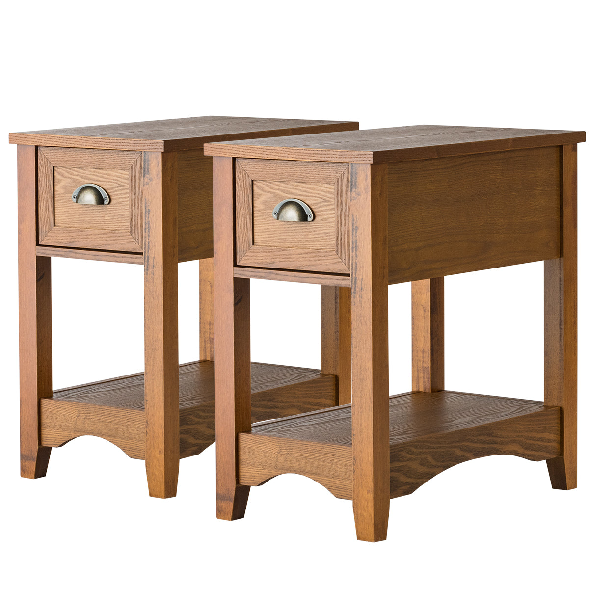 LIVSK Bijzettafels Set van 2 - Retro Design met Lade en Onderste Plank - Duurzaam en Stabiel - 56 x 33 x 58,5 cm - Geelbruin
