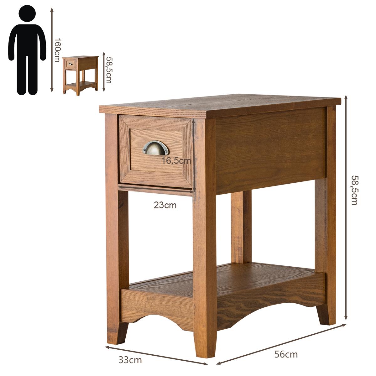 LIVSK Bijzettafels Set van 2 - Retro Design met Lade en Onderste Plank - Duurzaam en Stabiel - 56 x 33 x 58,5 cm - Geelbruin