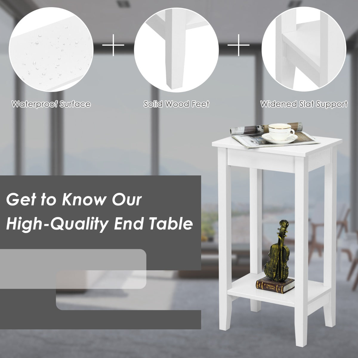 LIVSK Bijzettafel Set van 2 - Massief Houten Poten - 2 Planken - Compact en Multifunctioneel - Tot 45 kg - Wit