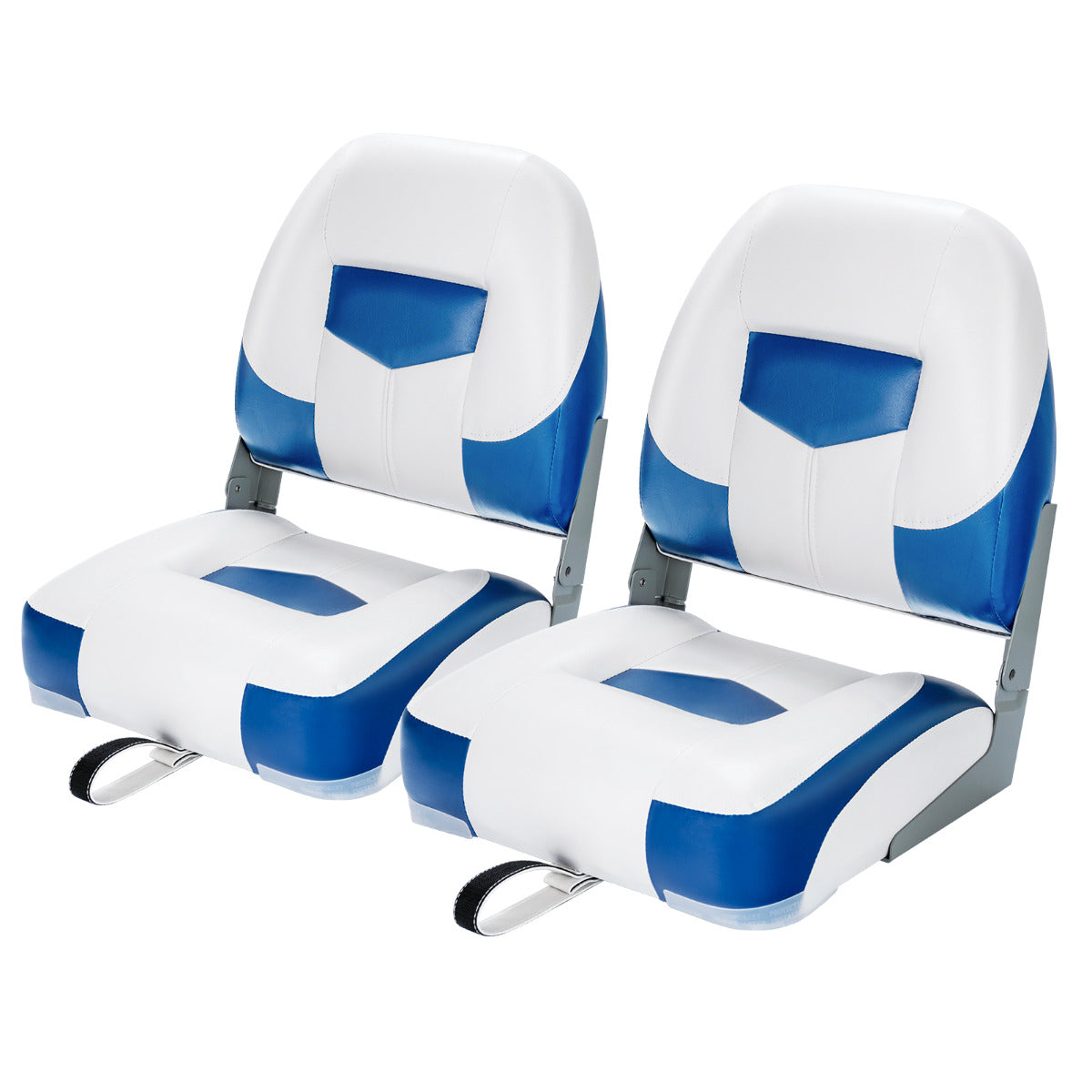LIVSK Set van 2 Inklapbare Bootstoelen - 11 cm Dikke Sponsvulling - Gebogen Rugleuning - Waterdicht - Tot 110 kg - Blauw/Wit