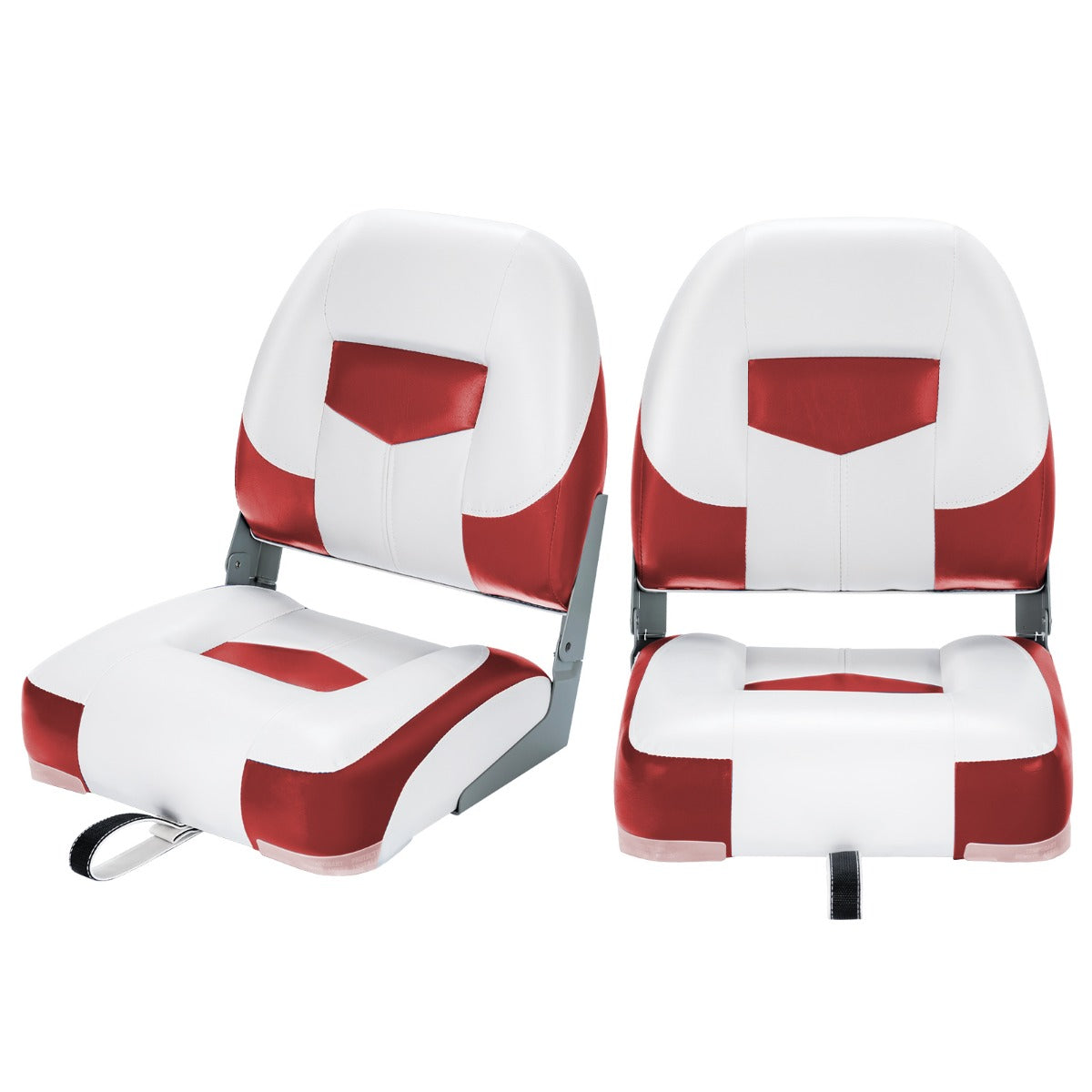 LIVSK Set van 2 Bootstoelen - Inklapbaar - Luxe Schuimvulling - Waterdicht PVC - Tot 110 kg - Rood + Wit