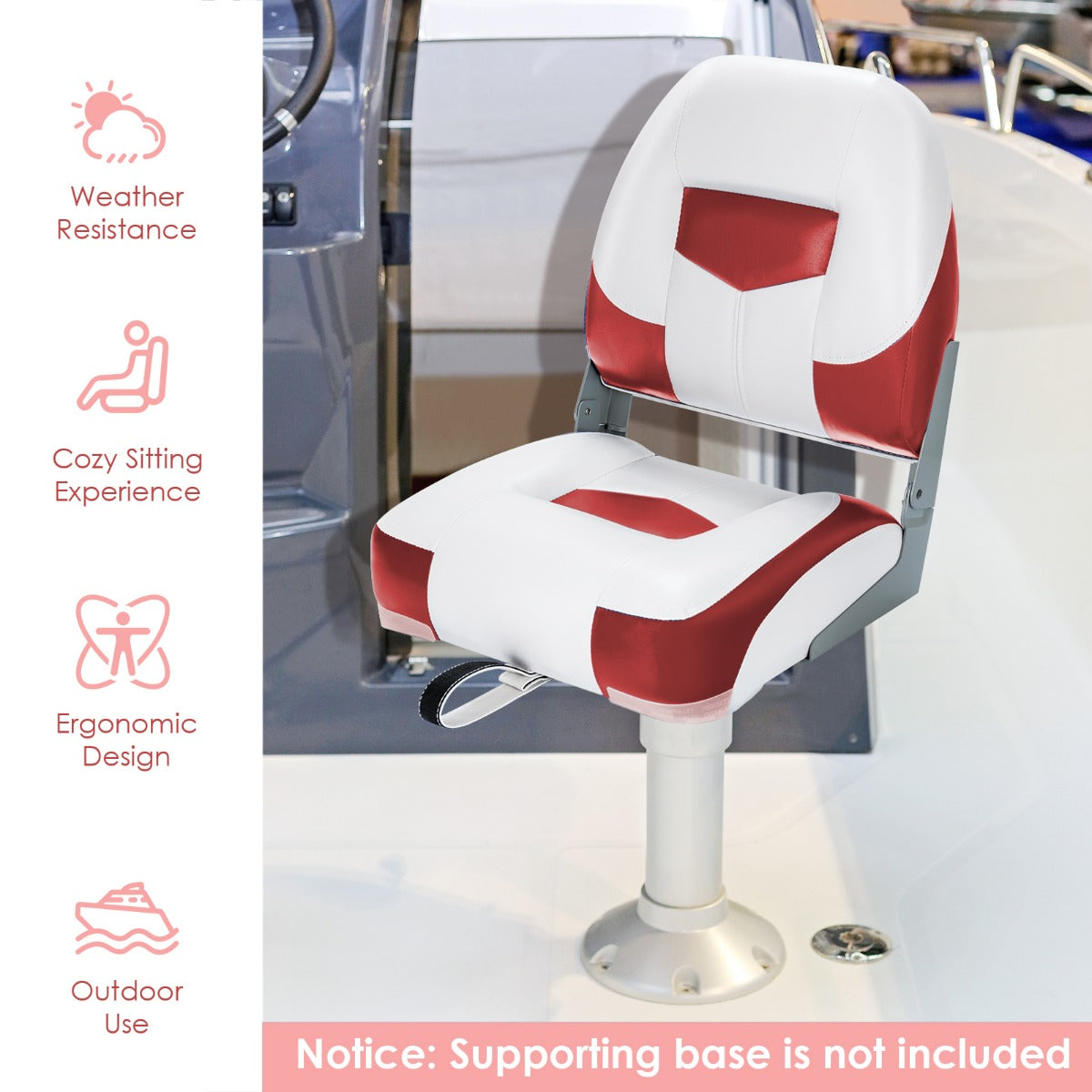 LIVSK Set van 2 Bootstoelen - Inklapbaar - Luxe Schuimvulling - Waterdicht PVC - Tot 110 kg - Rood + Wit