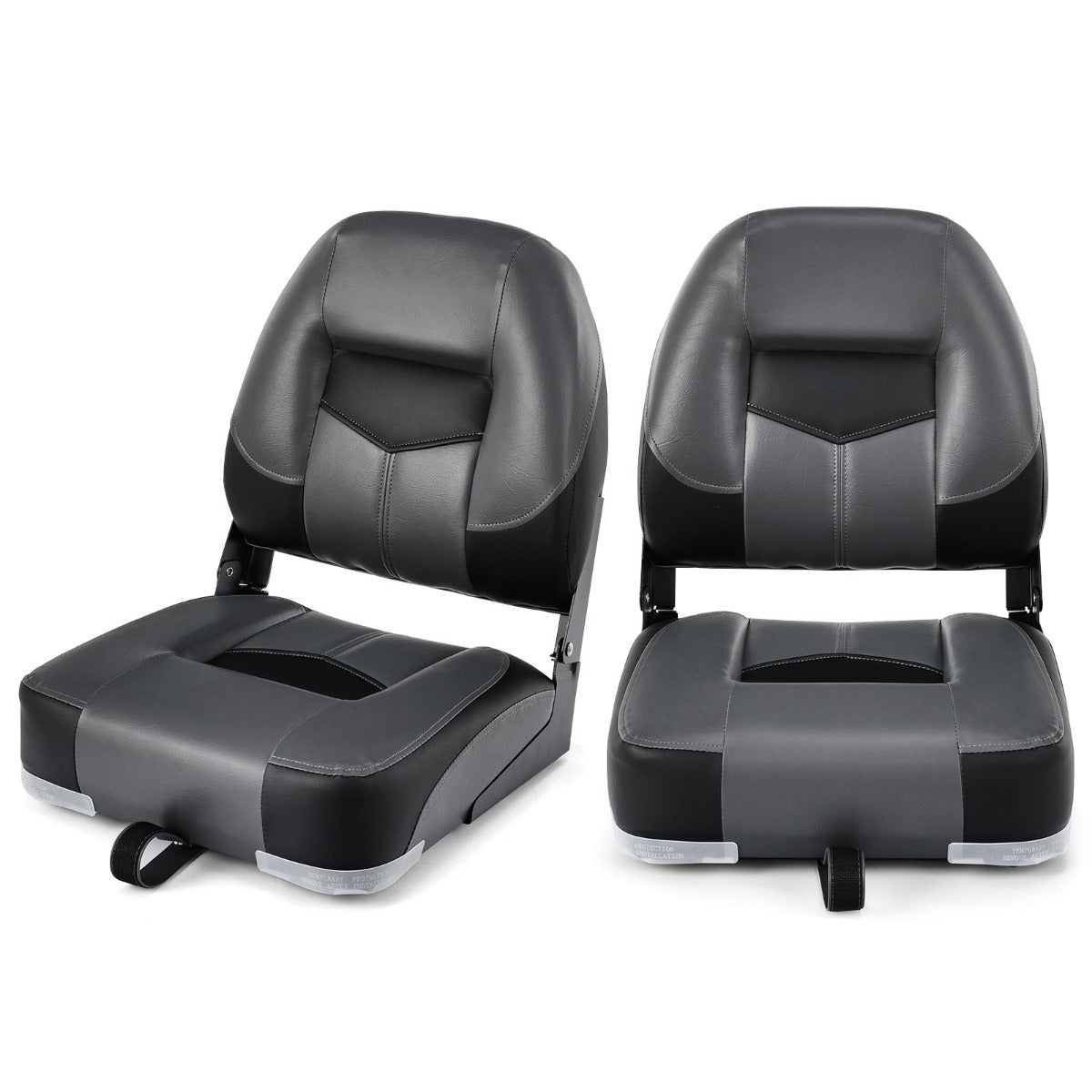 LIVSK 2-Pak Bootstoelen Set - Volledig Gevulde Zitting - Ergonomische Rugleuning - Waterdicht PVC - Tot 110 kg - Zwart