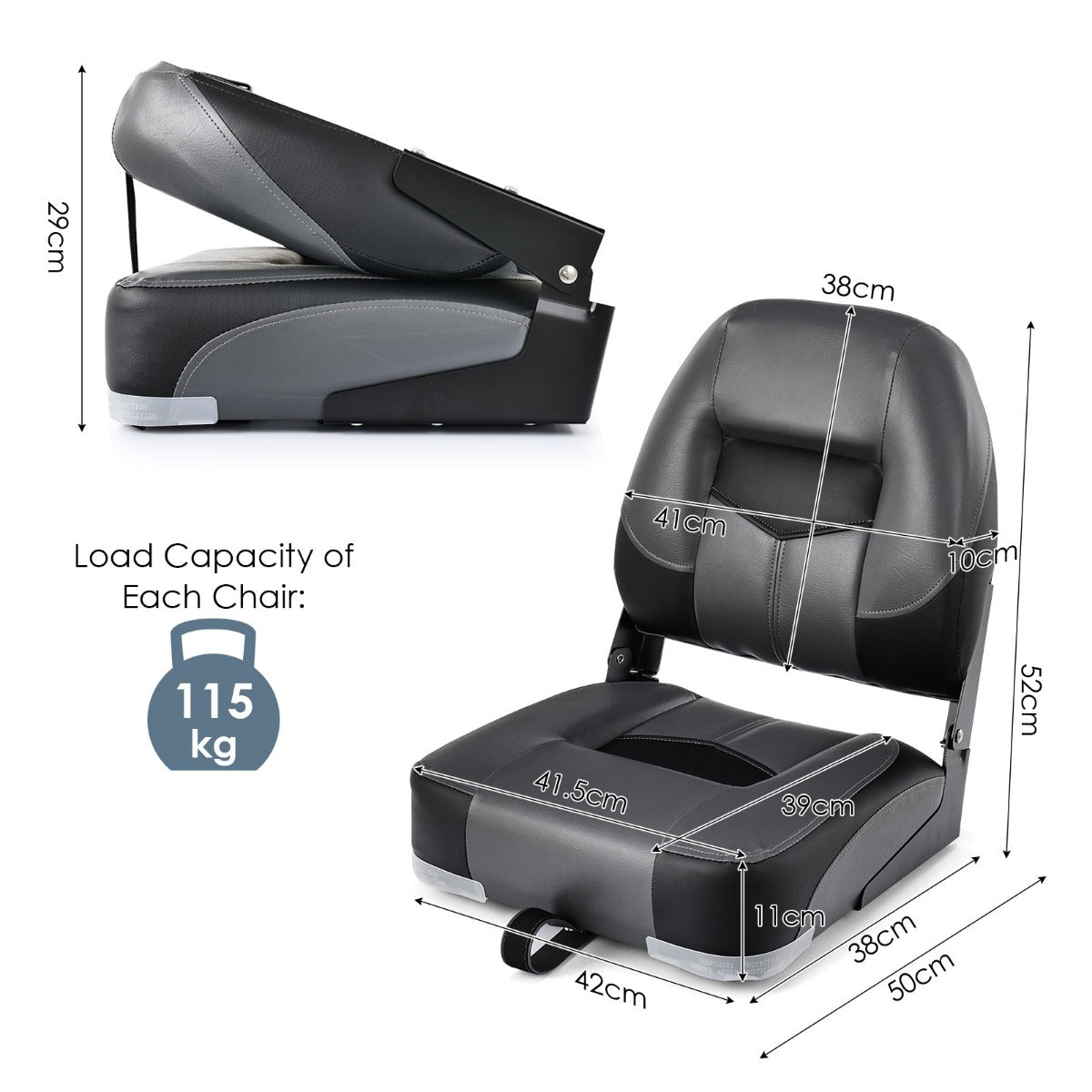 LIVSK 2-Pak Bootstoelen Set - Volledig Gevulde Zitting - Ergonomische Rugleuning - Waterdicht PVC - Tot 110 kg - Zwart