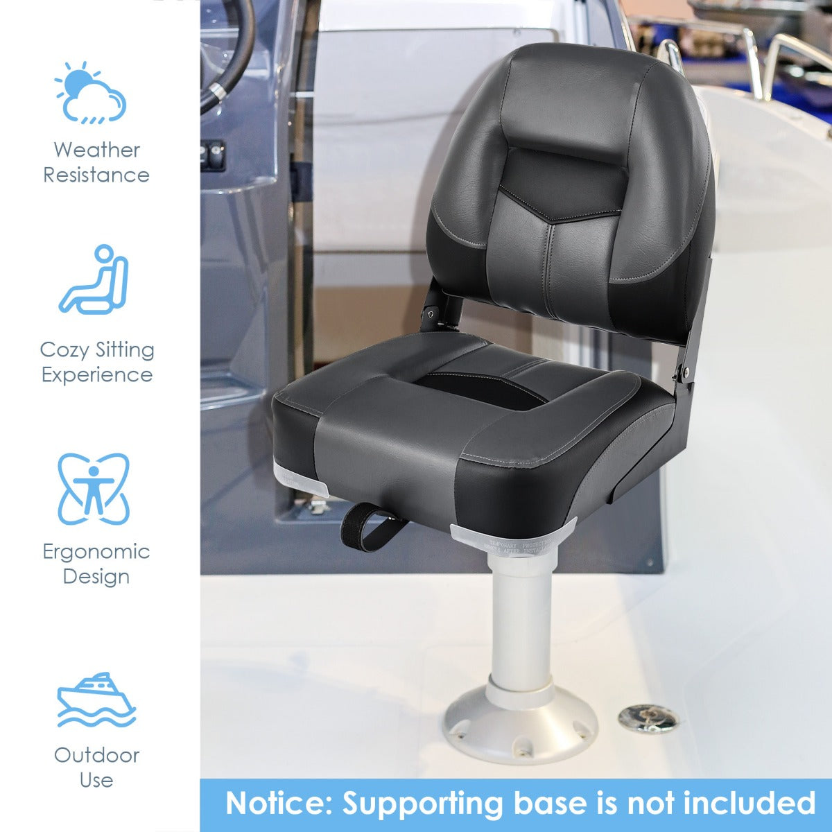 LIVSK 2-Pak Bootstoelen Set - Volledig Gevulde Zitting - Ergonomische Rugleuning - Waterdicht PVC - Tot 110 kg - Zwart