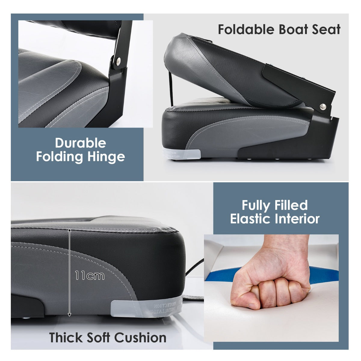 LIVSK 2-Pak Bootstoelen Set - Volledig Gevulde Zitting - Ergonomische Rugleuning - Waterdicht PVC - Tot 110 kg - Zwart