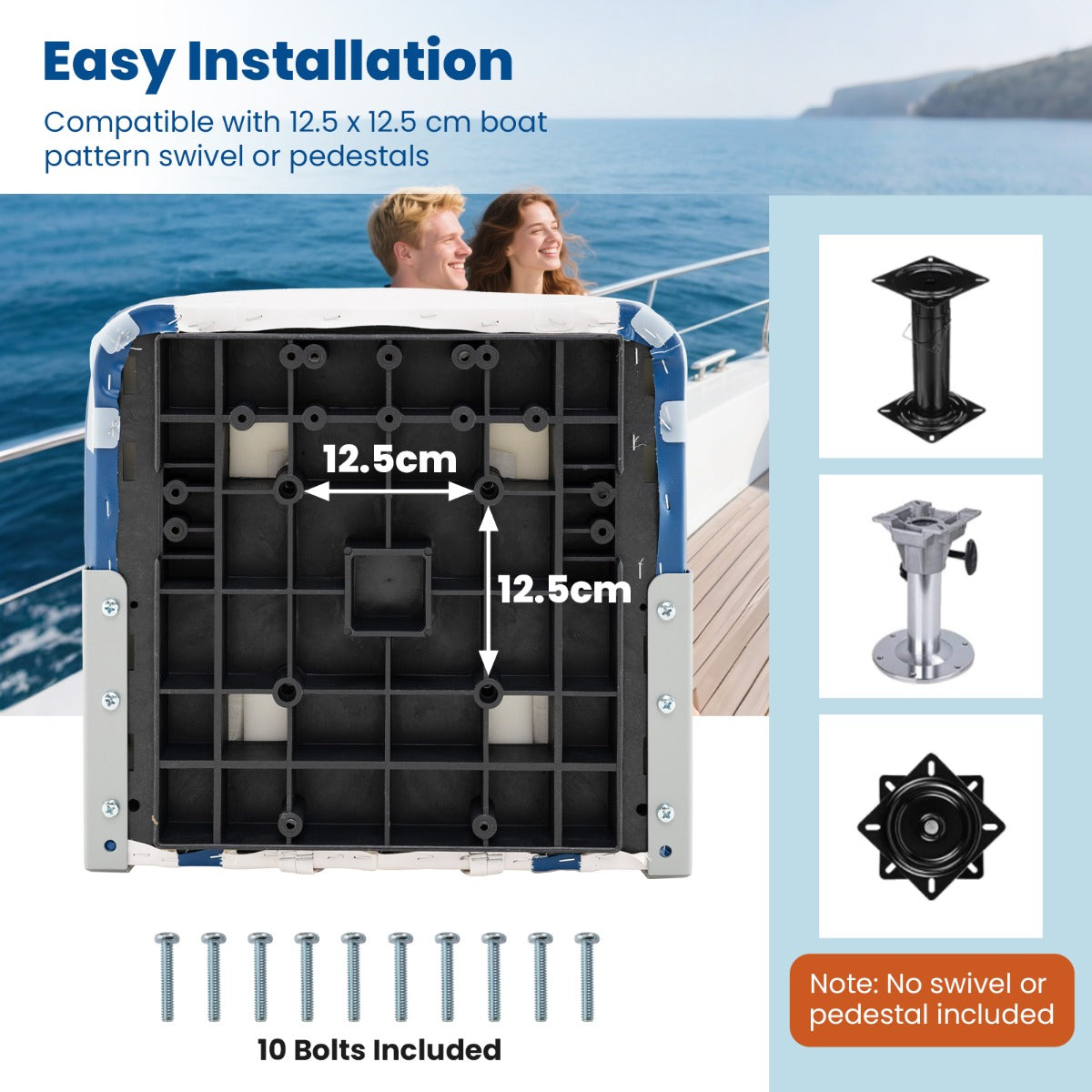 LIVSK Bootstoelset - Ergonomisch Design - Waterbestendig PVC-leer - Inklapbaar - Eenvoudige Montage - 42 x 49 x 51 cm - Blauw +