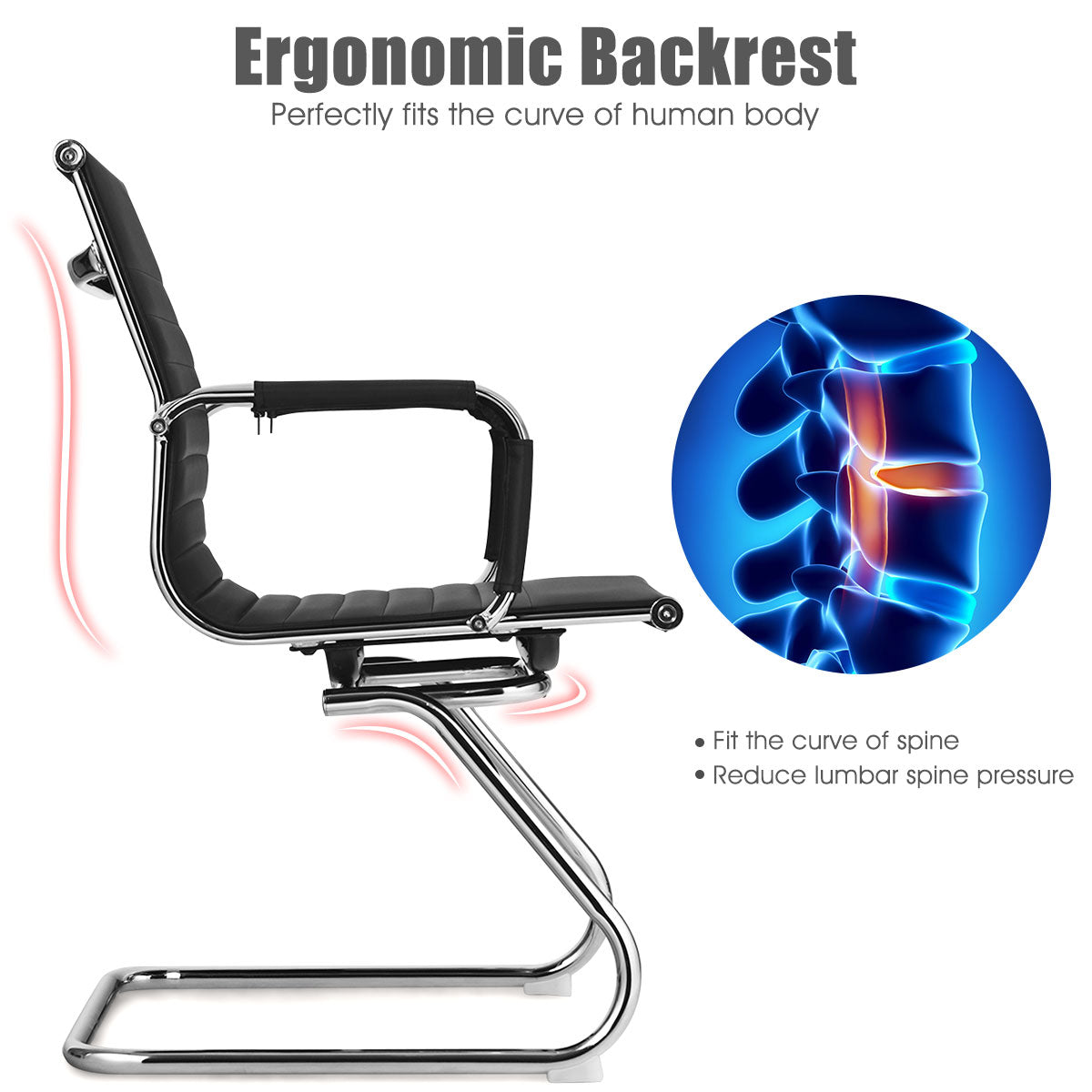 LIVSK Moderne Bureaustoel met Ergonomische Rugleuning - Stabiele Metalen Basis - Rubber Glijders - Tot 120 kg - Zwart