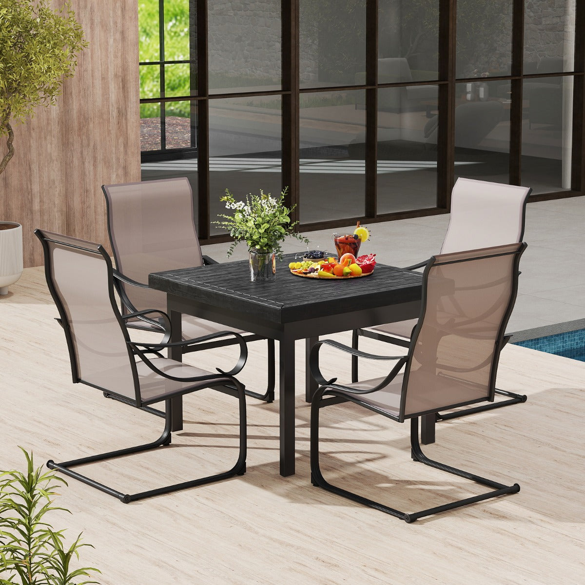 LIVSK Buitenstoelen Set van 2 - C-Veerontwerp - Ergonomische Rugleuning - Tot 150 kg - Ademend - 69 x 62 x 108 cm - Grijs