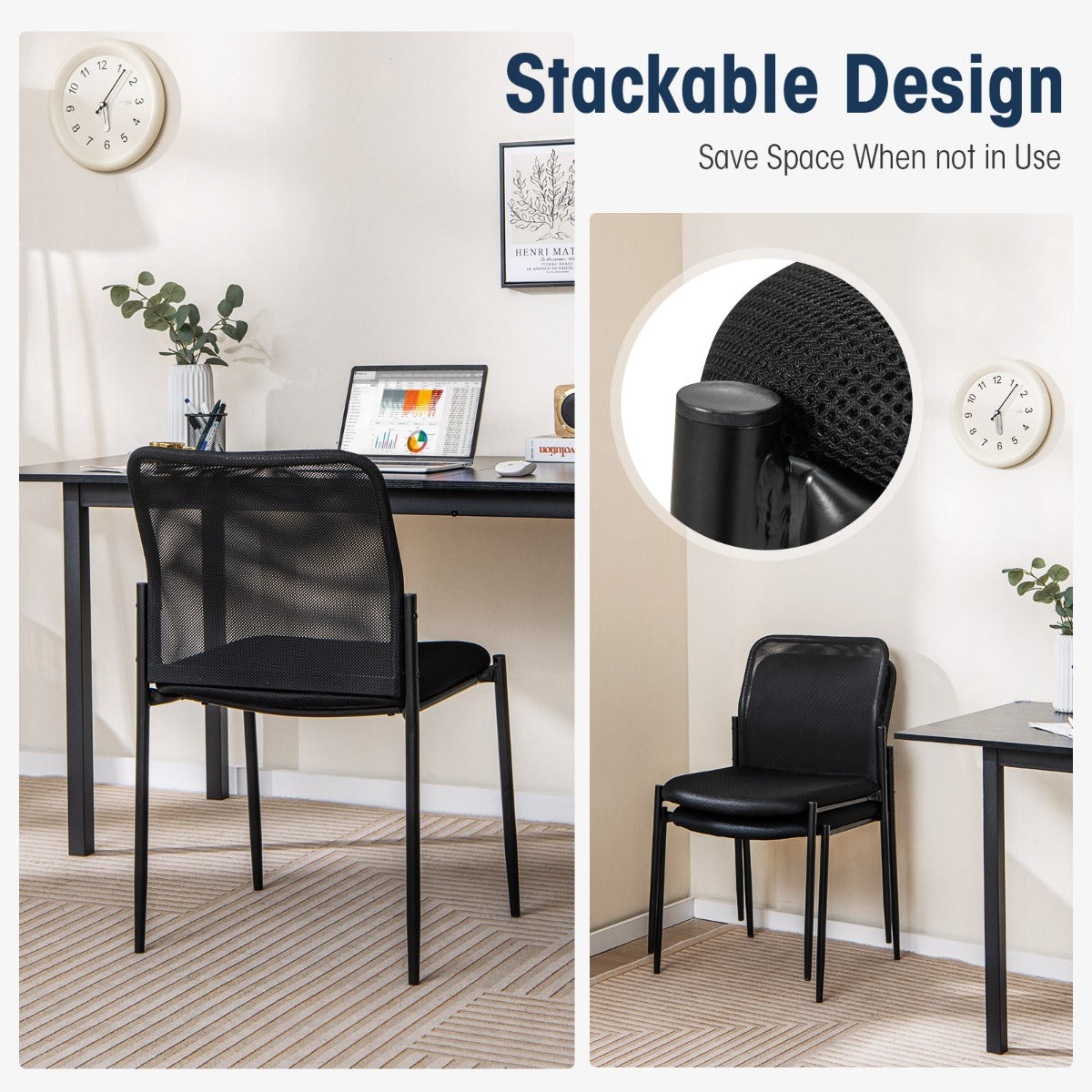 Livsk costway set van 2 conferentiestoelen stapelbare bezoekersstoelen zonder armleuningen bureaustoelen belastbaar tot 150 kg voor kantoor conferentie 4