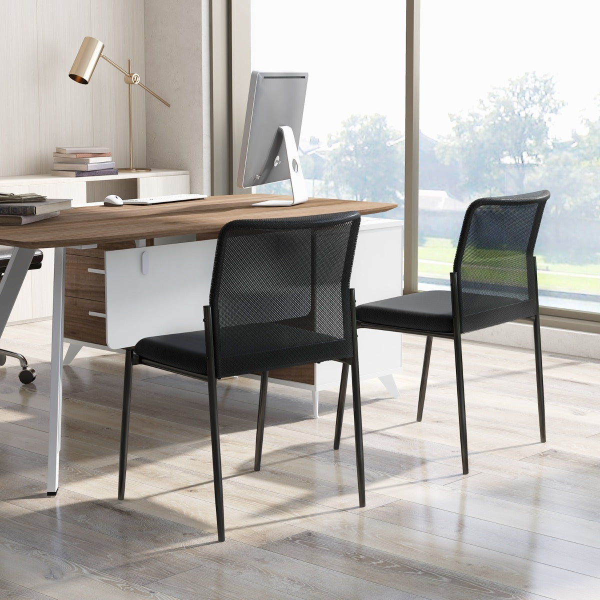 Livsk costway set van 2 conferentiestoelen stapelbare bezoekersstoelen zonder armleuningen bureaustoelen belastbaar tot 150 kg voor kantoor conferentie 5