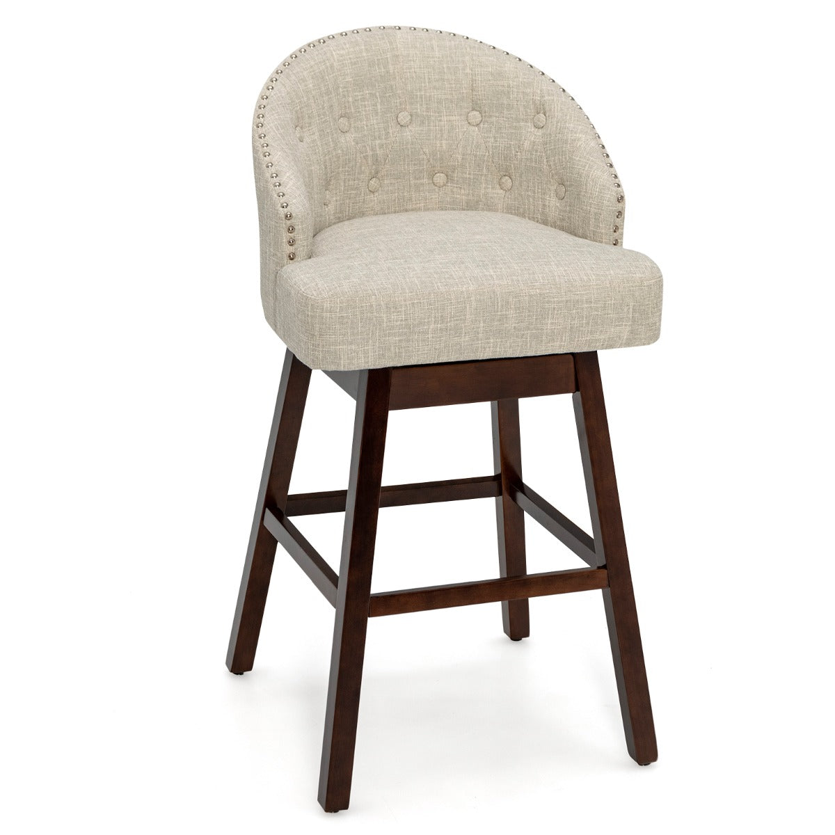 LIVSK Draaibare Barstoelen - Ergonomische Rugleuning - Rubberhouten Poten - Elegant Gestoffeerd - Tot 160 kg - Beige + Bruin