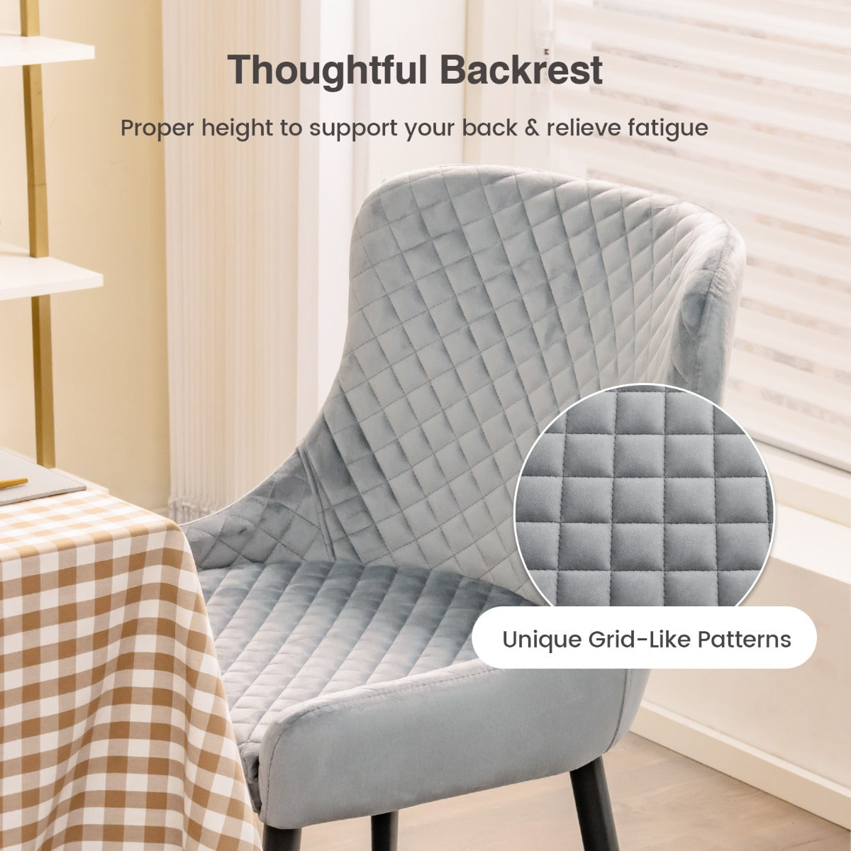 LIVSK Eetkamerstoelenset van 2 - Gewatteerde Zitting en Rugleuning - Metalen Poten - Tot 150 kg - Grijs