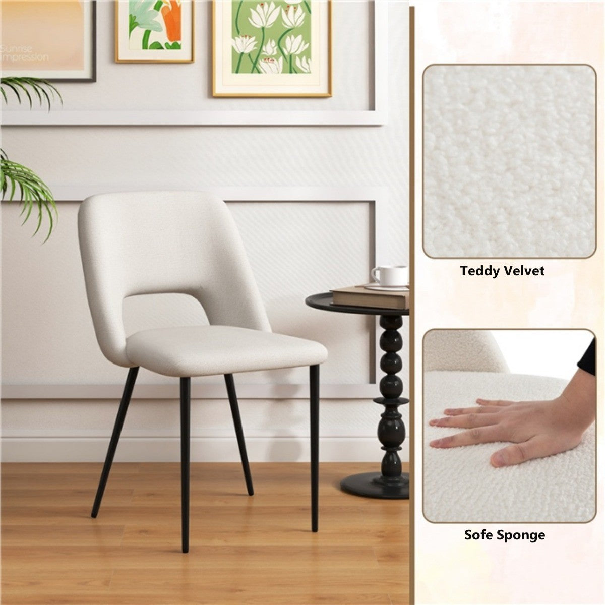 LIVSK Set van 2 Eetkamerstoelen - Luxe Teddy Fluweel - Ergonomisch Ontwerp - Draagvermogen tot 150 kg - Modern en Stijlvol - Groen