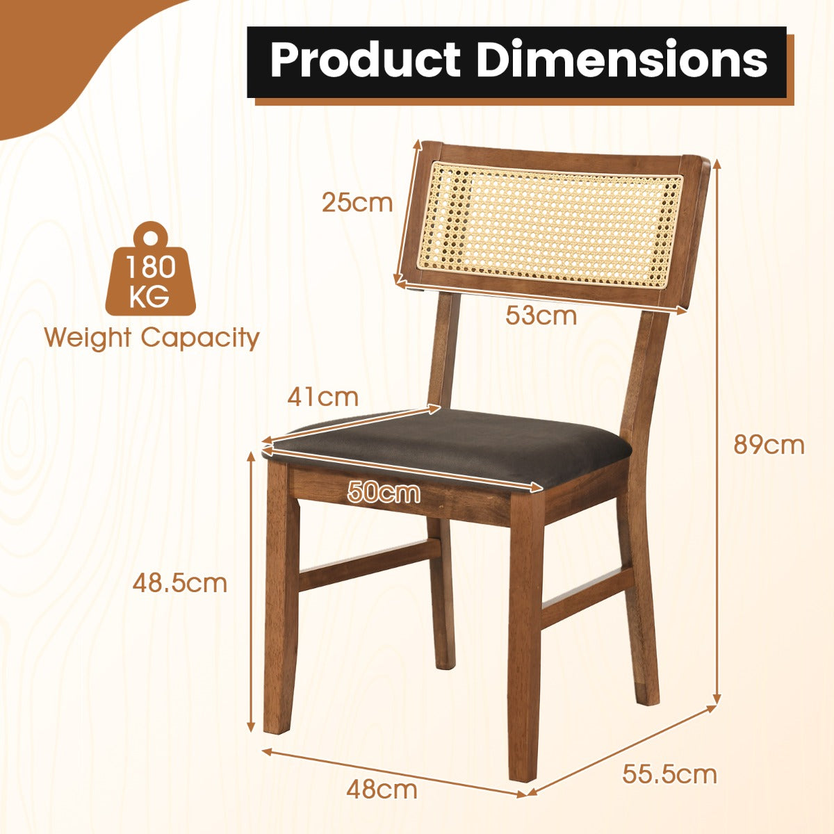 Livsk costway set van 2 eetkamerstoelen gestoffeerde stoelen met rugleuning van handgeweven rotan 1 1