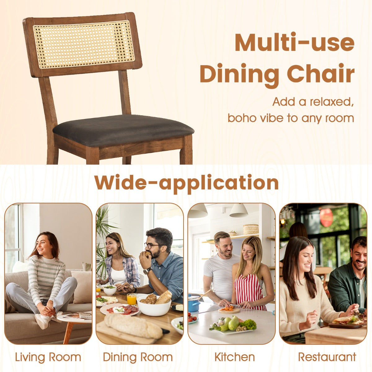 Livsk costway set van 2 eetkamerstoelen gestoffeerde stoelen met rugleuning van handgeweven rotan 5