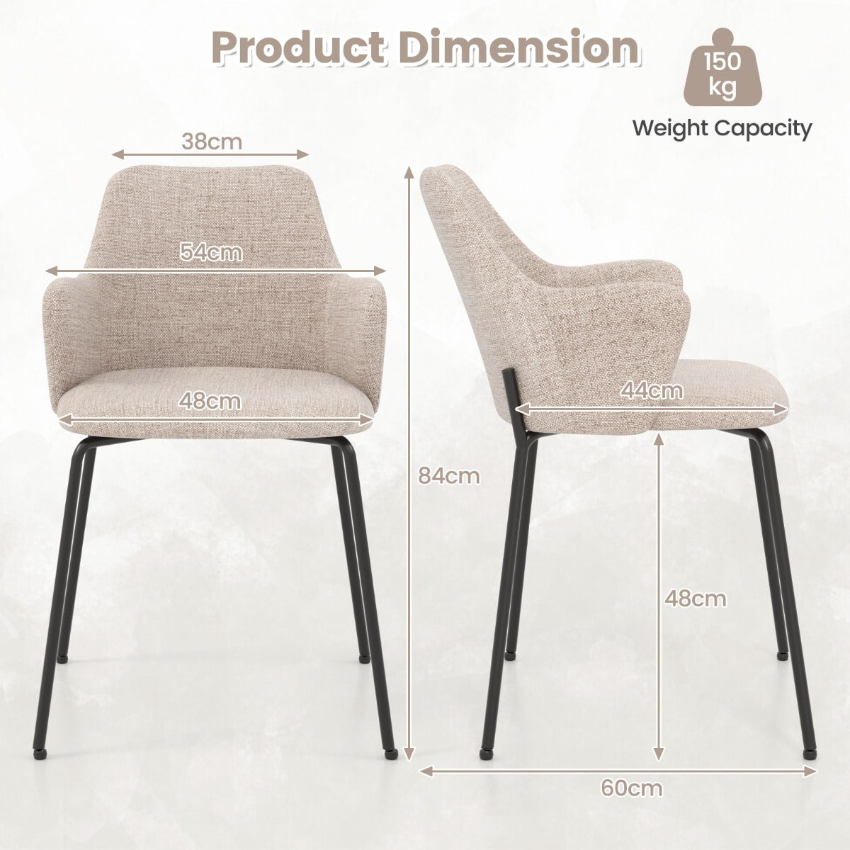 LIVSK Ergonomische Eetkamerstoelen - Comfortabele Rugleuning en Armleuningen - Slijtvast Materiaal - Tot 150 kg - Beige