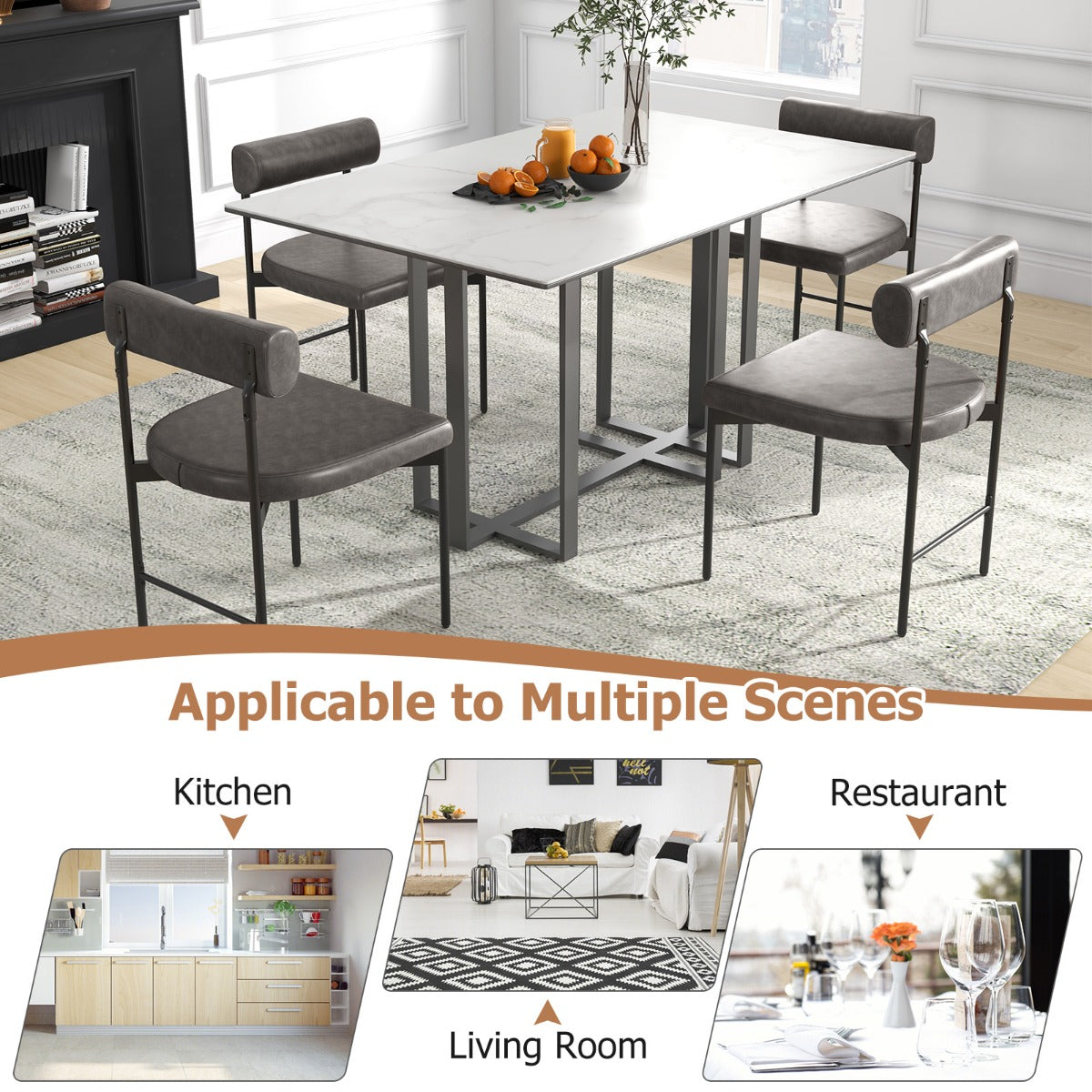 LIVSK Eetkamerstoelen Set van 2 - Ergonomisch Design met U-Vormige Zitting - Schuimgevuld - Ondersteunt tot 180 kg - Grijs