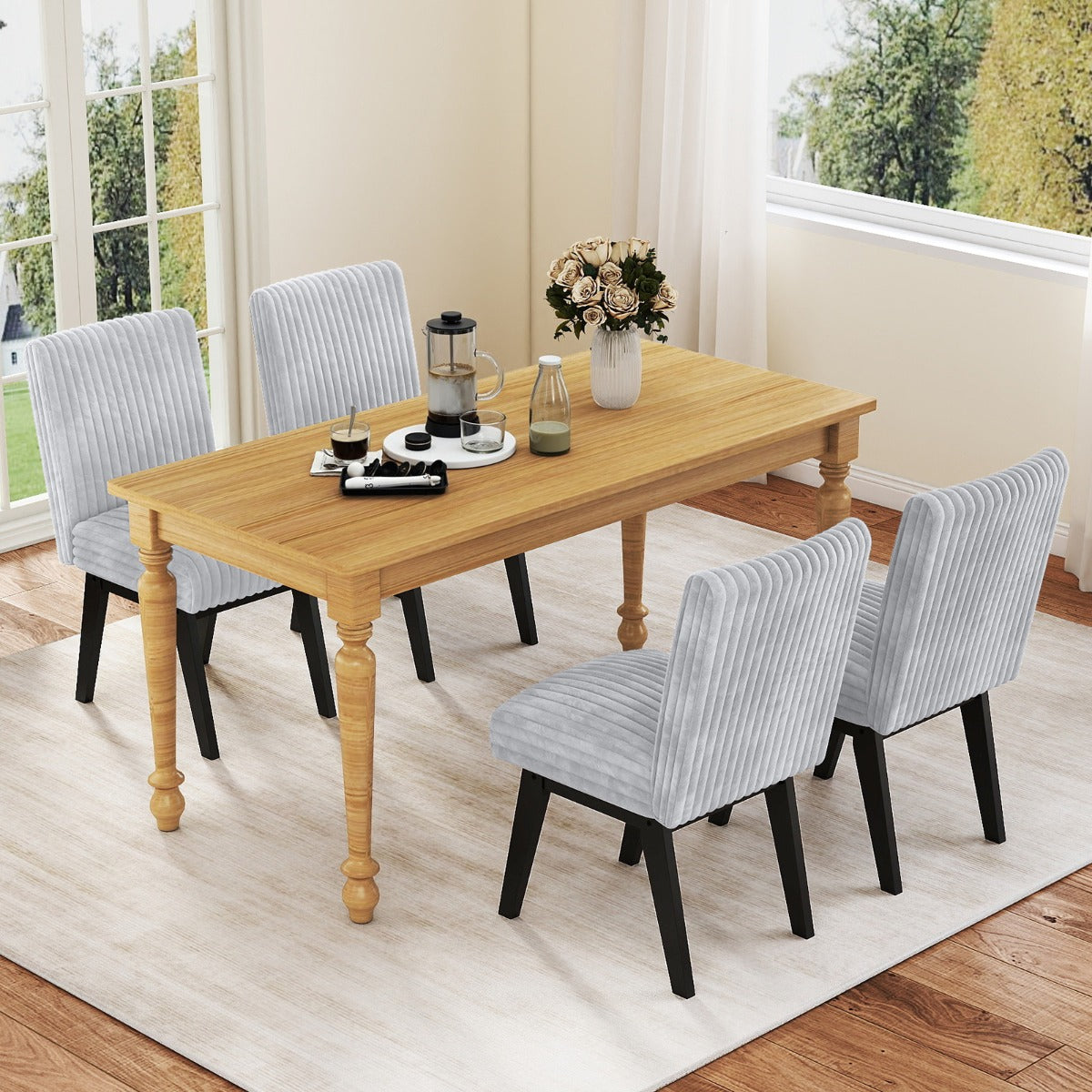 Livsk costway set van 2 eetkamerstoelen keukenstoelen bekleed met stof en gestoffeerde zitting 6
