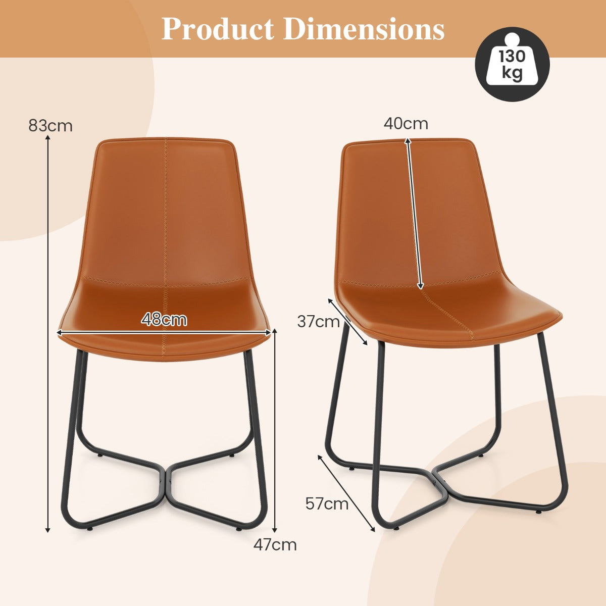 LIVSK Vintage Eetkamerstoelen - Ergonomisch Ontwerp - Stevig Metaal - Antislipvoetbeschermers - Set van 2 - Bruin
