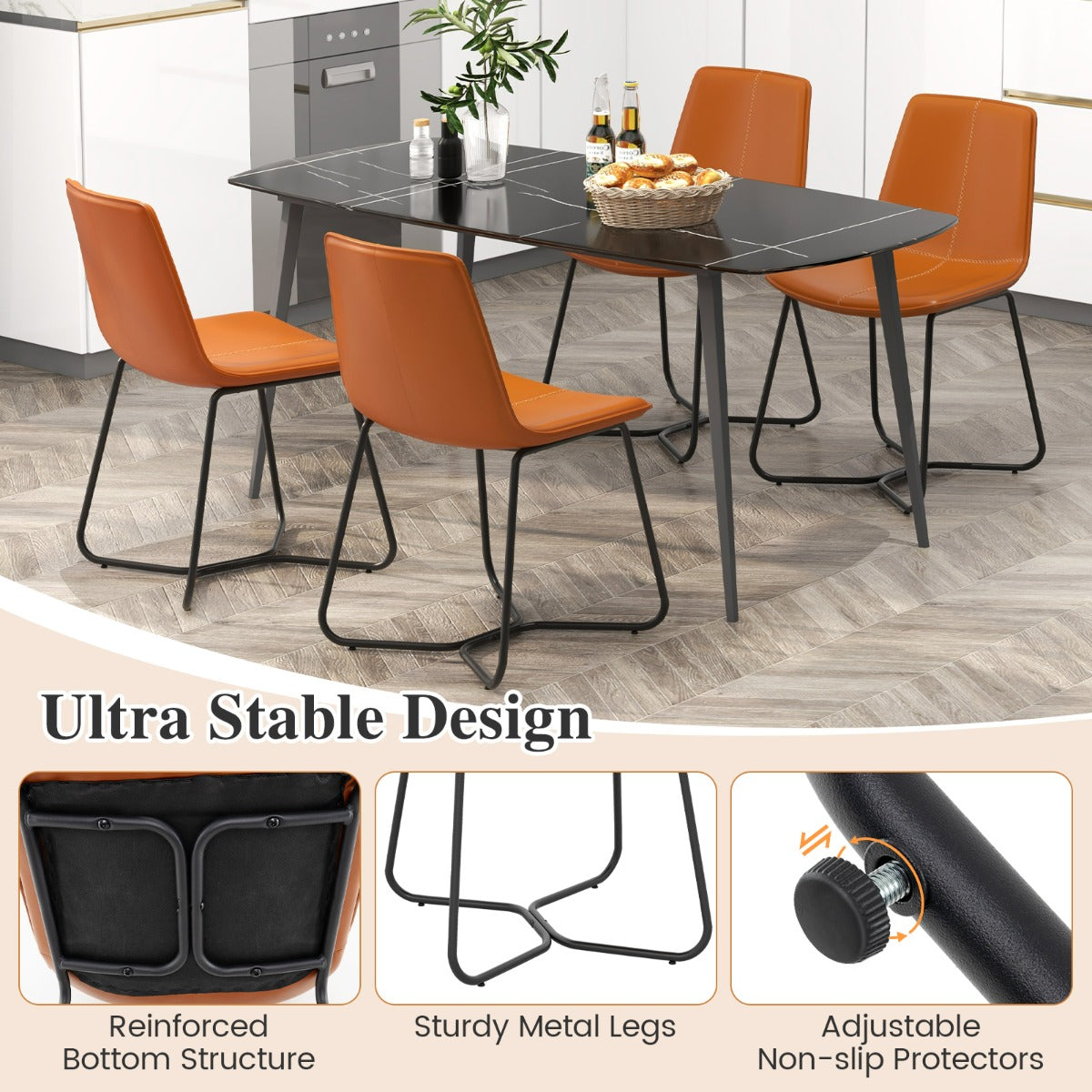 LIVSK Vintage Eetkamerstoelen - Ergonomisch Ontwerp - Stevig Metaal - Antislipvoetbeschermers - Set van 2 - Bruin