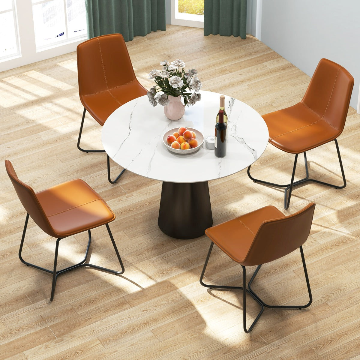 LIVSK Vintage Eetkamerstoelen - Ergonomisch Ontwerp - Stevig Metaal - Antislipvoetbeschermers - Set van 2 - Bruin