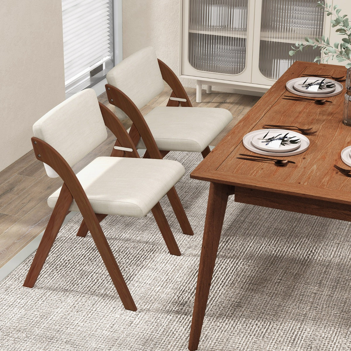 Livsk costway set van 2 eetkamerstoelen klapstoel met rubberhouten poten gestoffeerde zitting en rugleuning geen montage nodig bruin